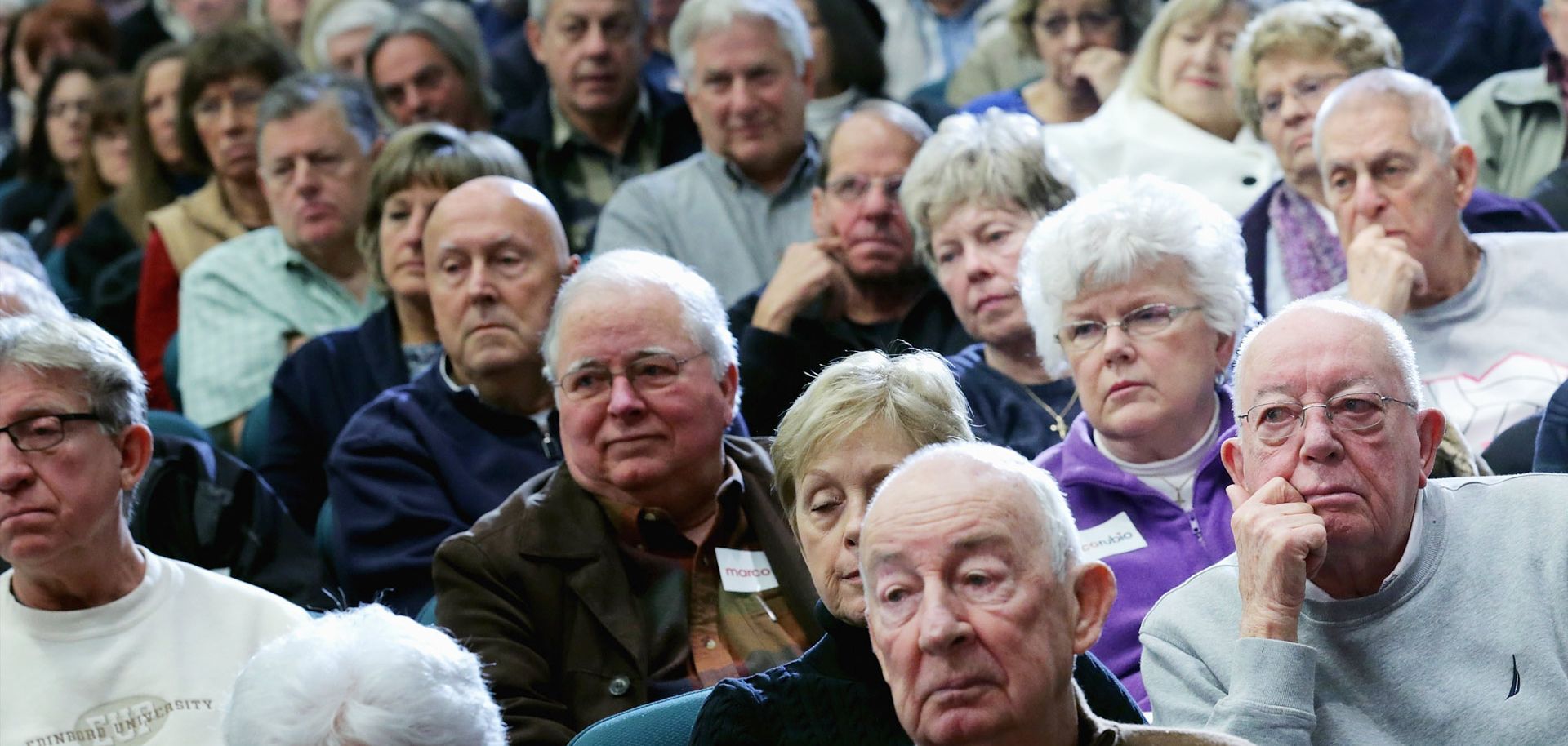 Senior citizens listen to a political candidate in Okatie, South Carolina.