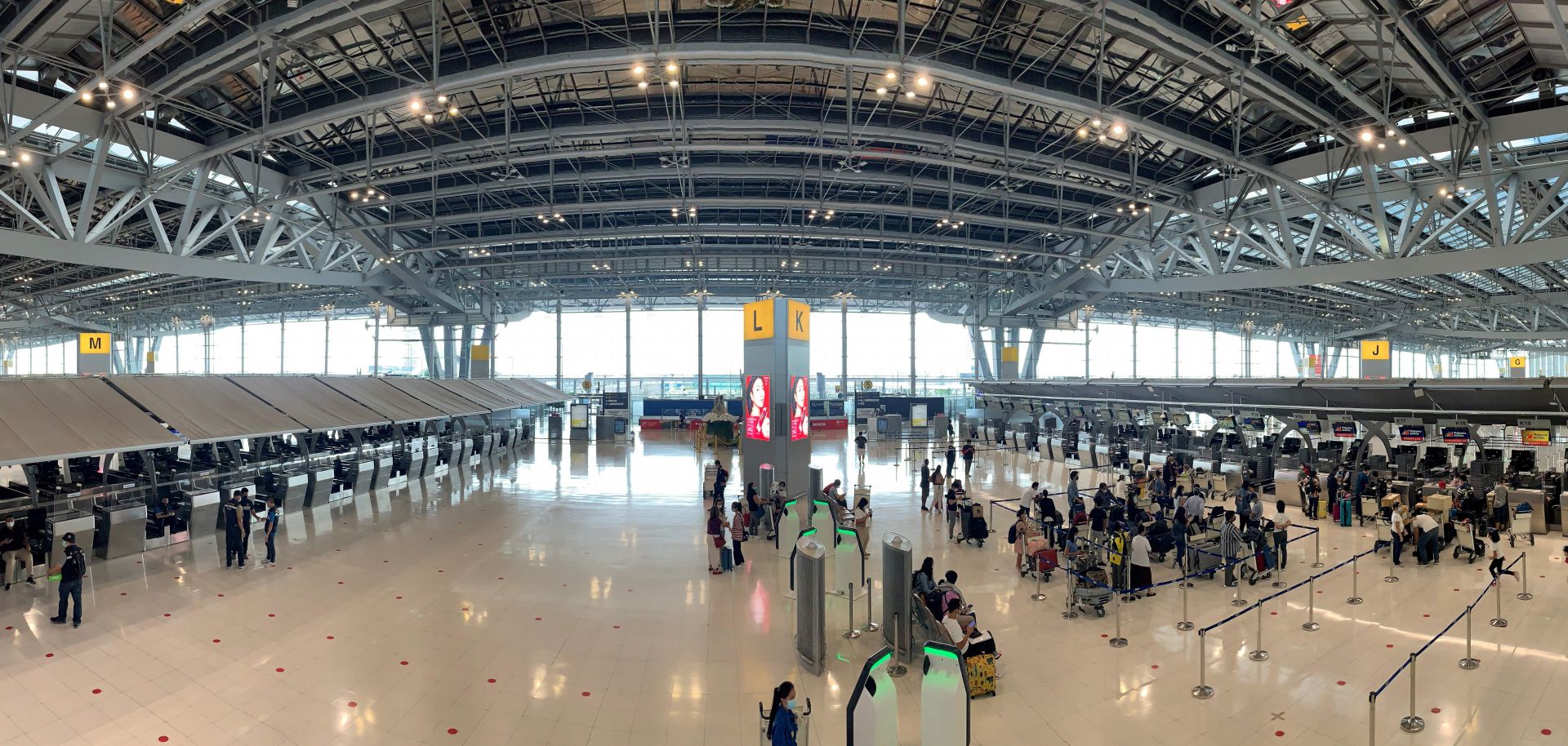 The check-in area on June 30, 2021, at Bangkok Suvarnabhumi Airport.