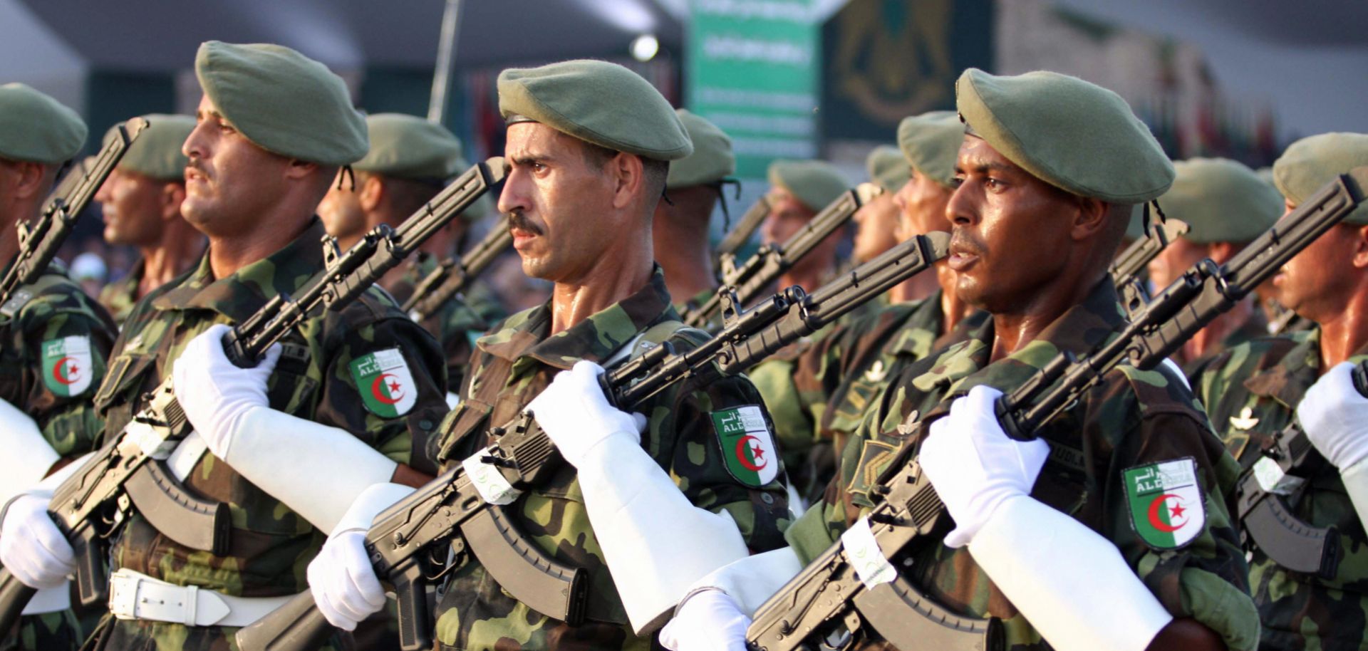 Algerian troops march during a military parade in Tripoli on September 1, 2009 to mark the 40th anniversary since Kadhafi seized power in the north African desert state. 