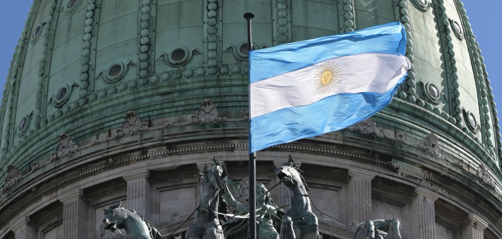 Argentina's flag flutters at the Congress.