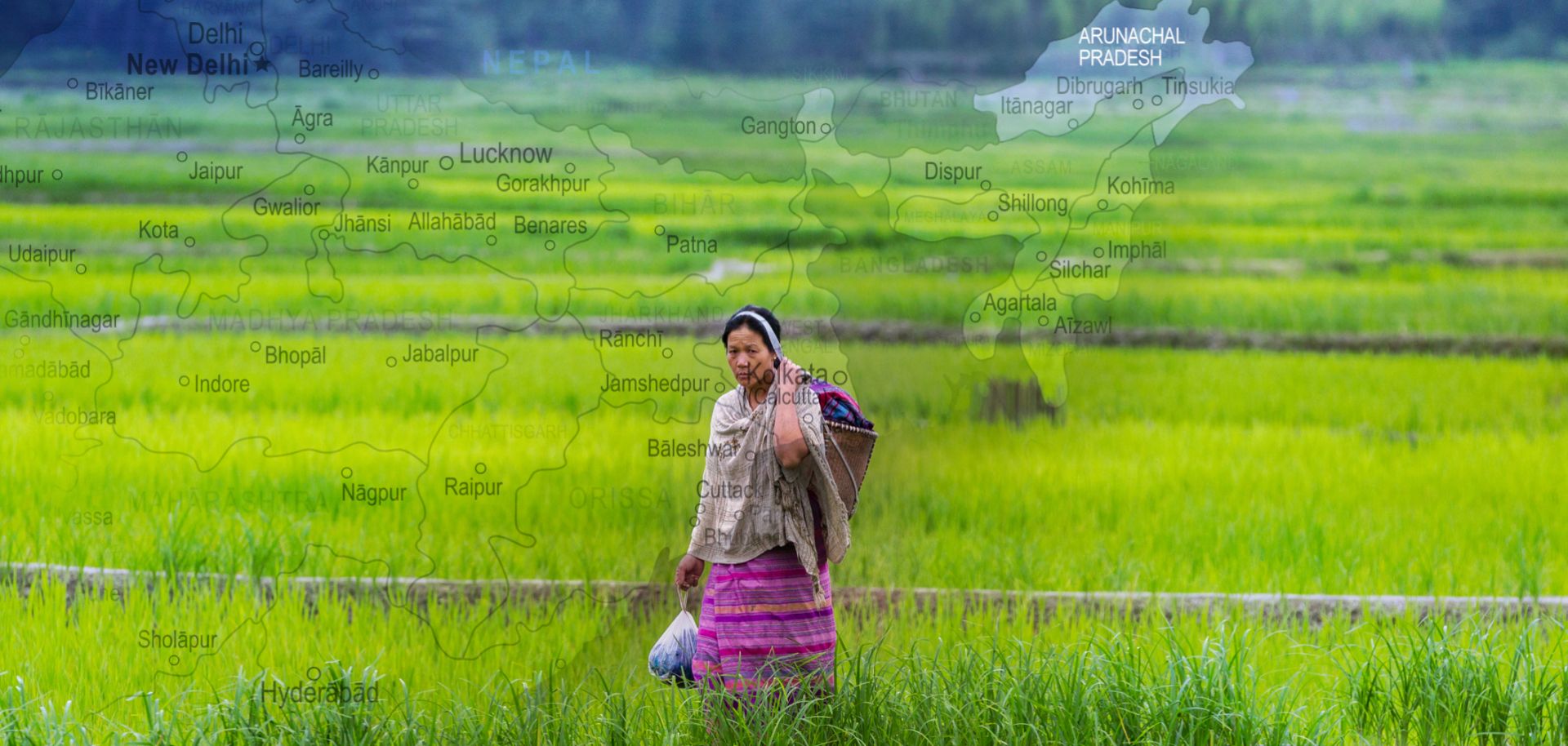 A woman works in the fields of Arunachal Pradesh, a territory India controls but China claims as part of Tibet.