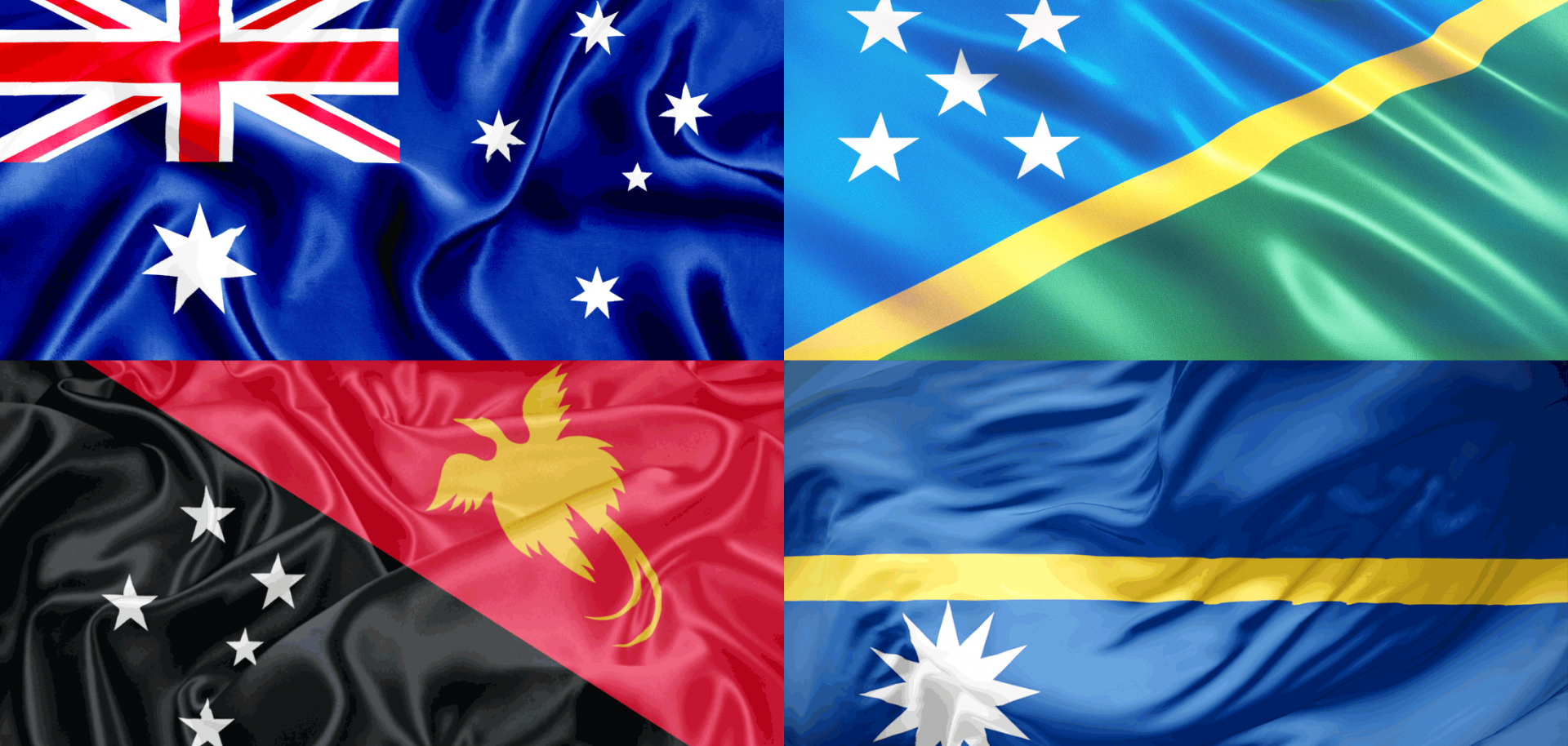 The flags of Australia, the Solomon Islands, Nauru and Papua New Guinea clockwise starting from the upper left.