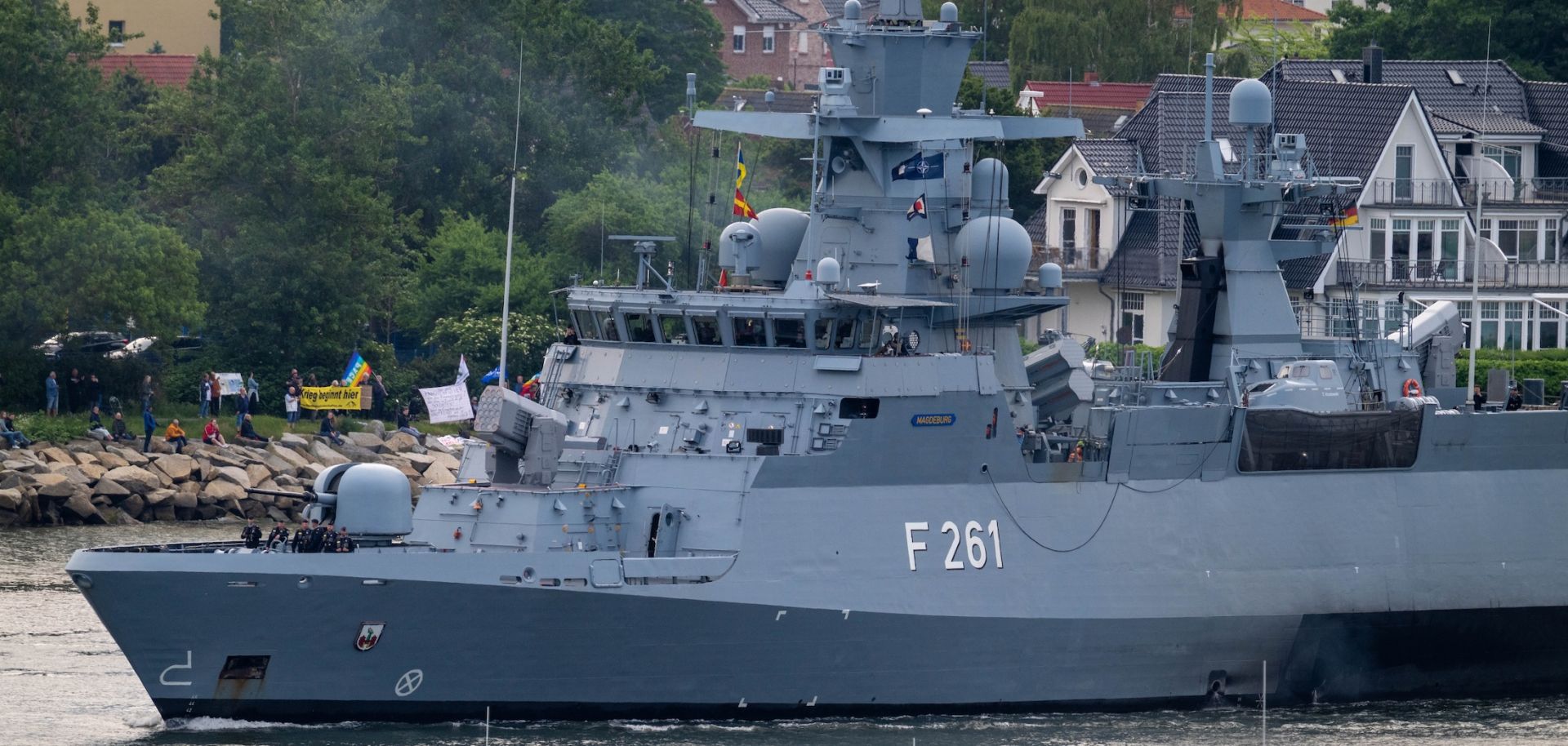 A view in Rostock, Germany, of the first exit of warships for the NATO exercise BALTOPS in the Baltic Sea on June 5, 2025.