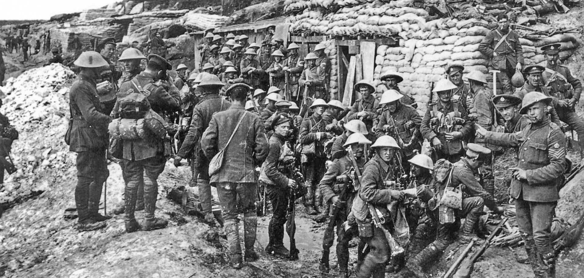 British soldiers from the Public Schools Battalions during the 1916 Battle of the Somme in France.