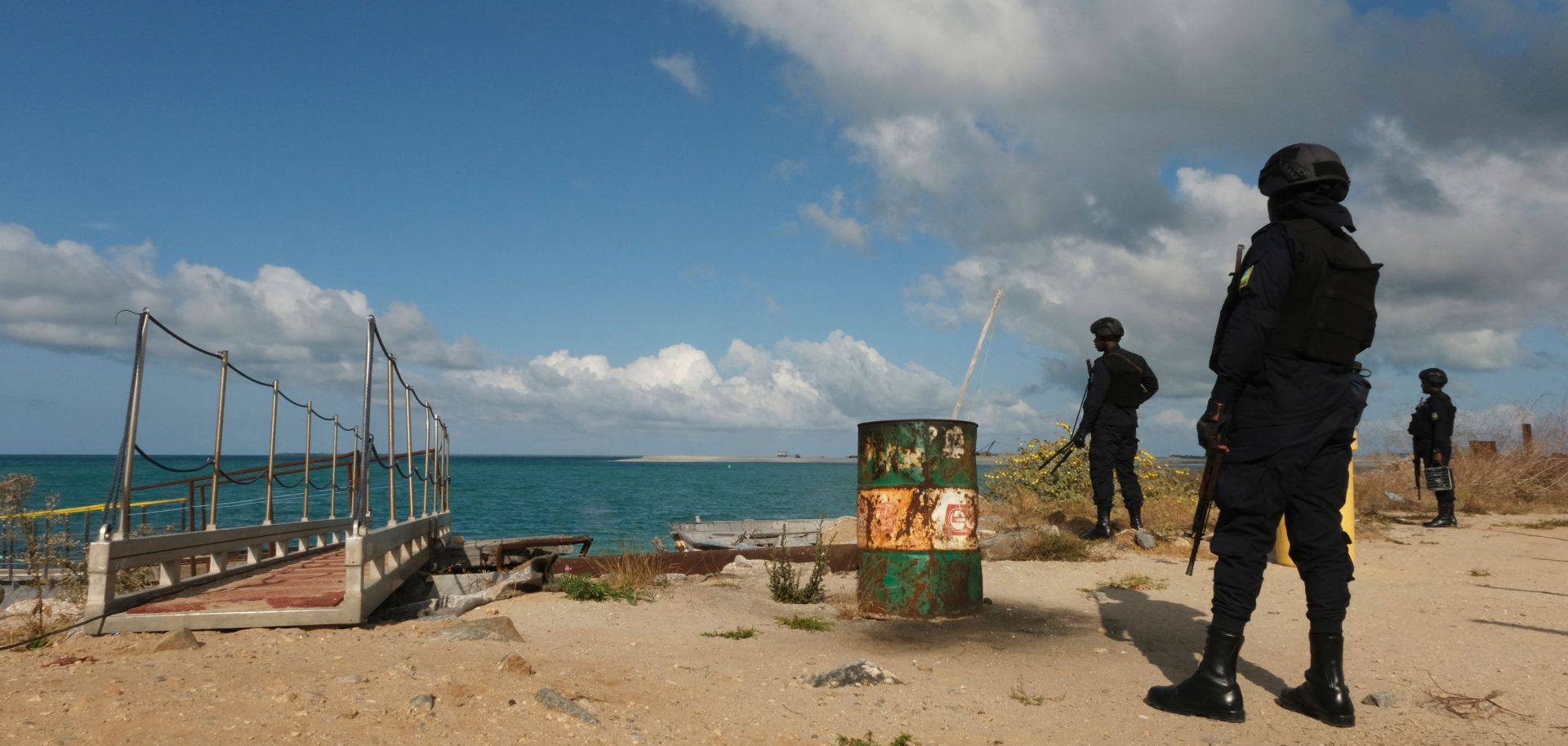 Rwandan troops guard an LNG project in Mozambique's Cabo Delgado province on Sept. 29, 2022. 