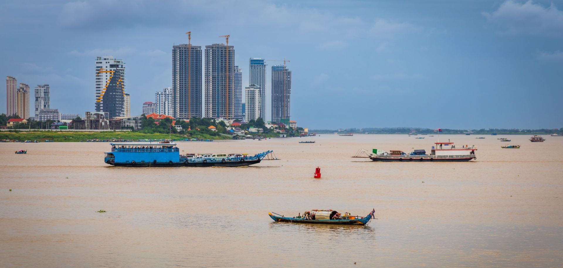 The Mekong River and Tonle Sap River meet at Phnom Penh, Cambodia.
