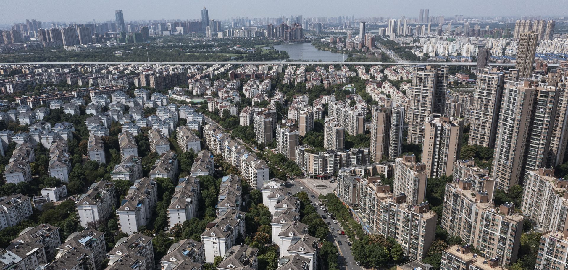 An aerial view shows the Evergrande Changqing community on Sept. 26, 2021, in Wuhan, China. 