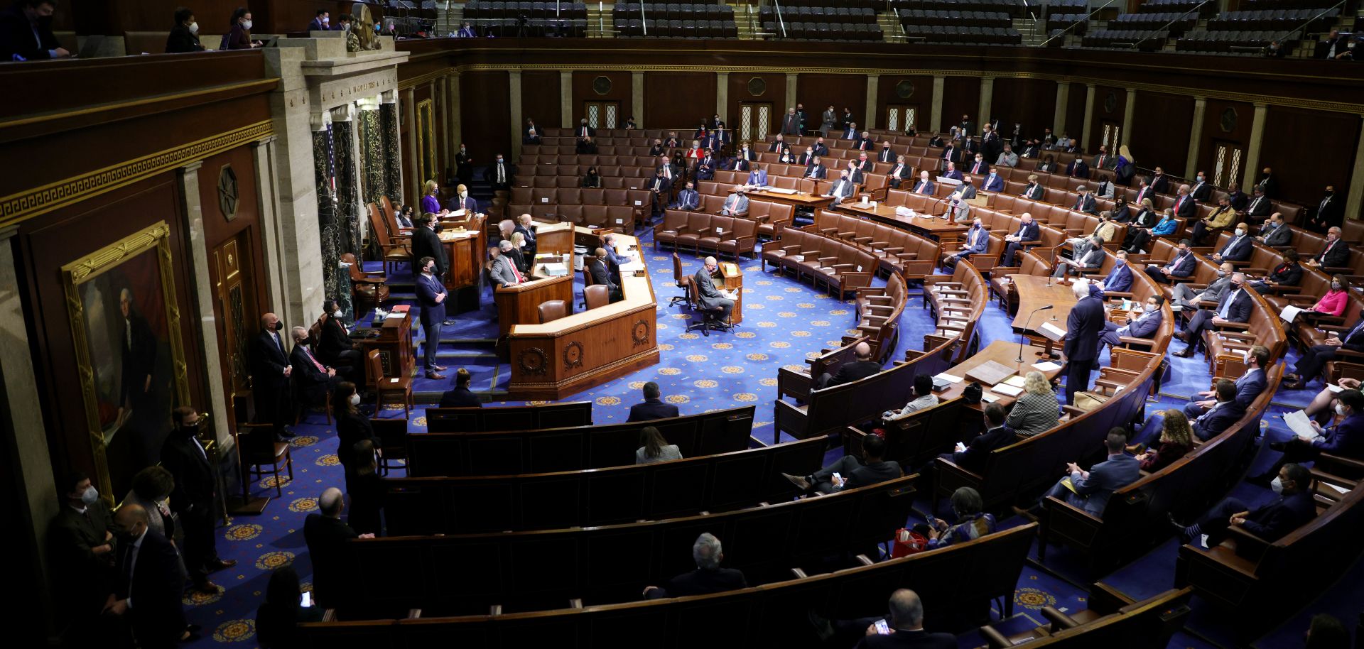 U.S. Speaker of the House Nancy Pelosi speaks in the House Chamber during a reconvening of a joint session of Congress on Jan. 6, 2021, in Washington.