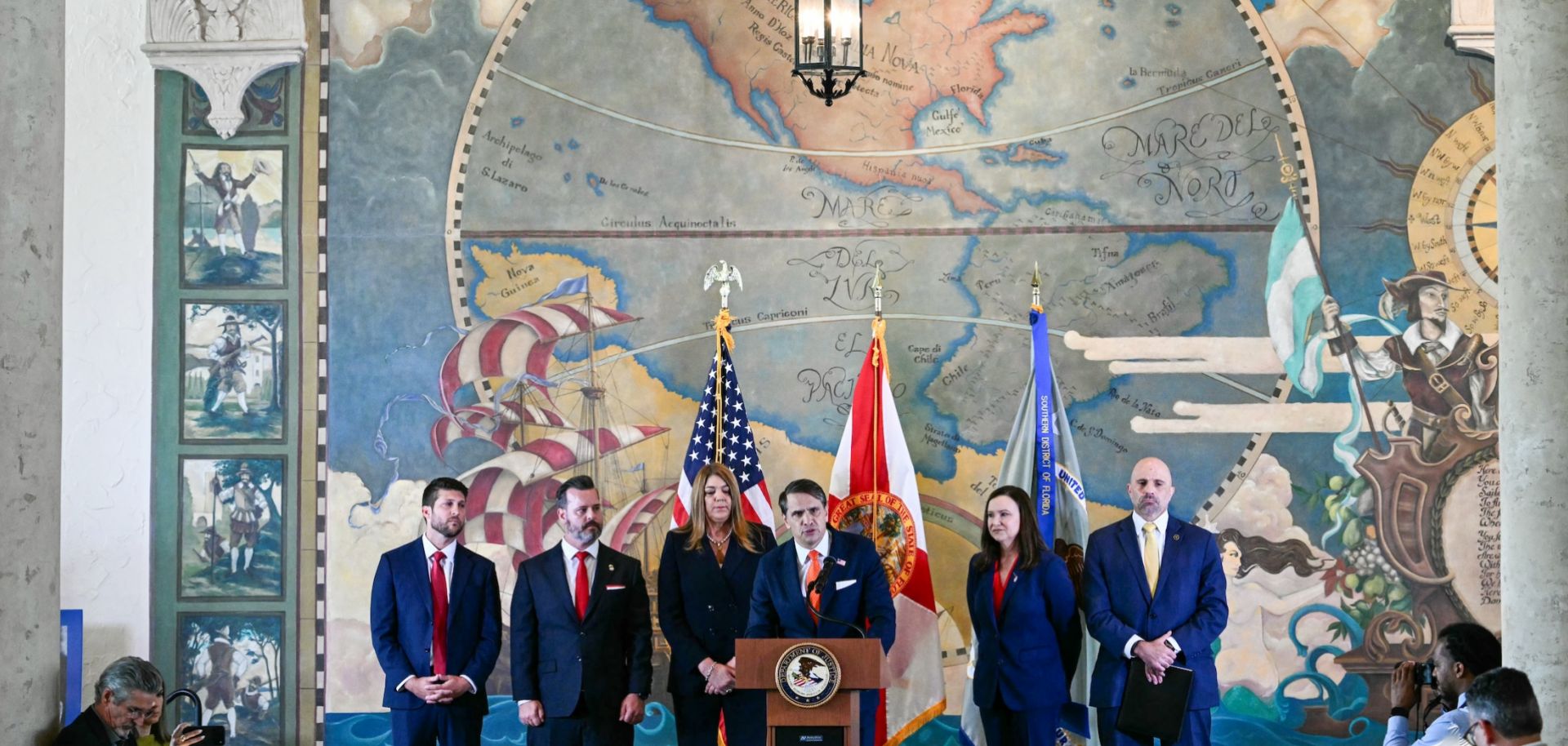 Acting U.S. Attorney General Todd Blanche (center) speaks during a news conference announcing the indictment of former Cuban president Raul Castro, at the Freedom Tower in Miami, Florida, on May 20, 2026.