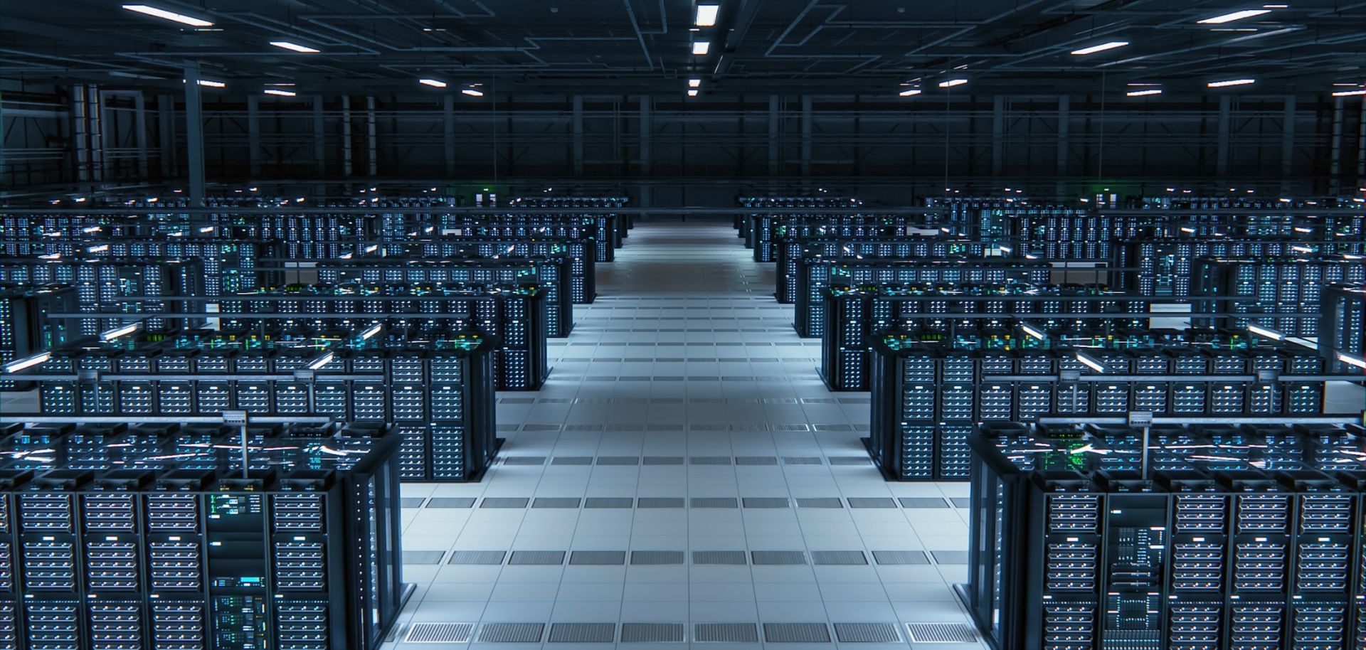 A stock photo shows the inside of a modern data center.