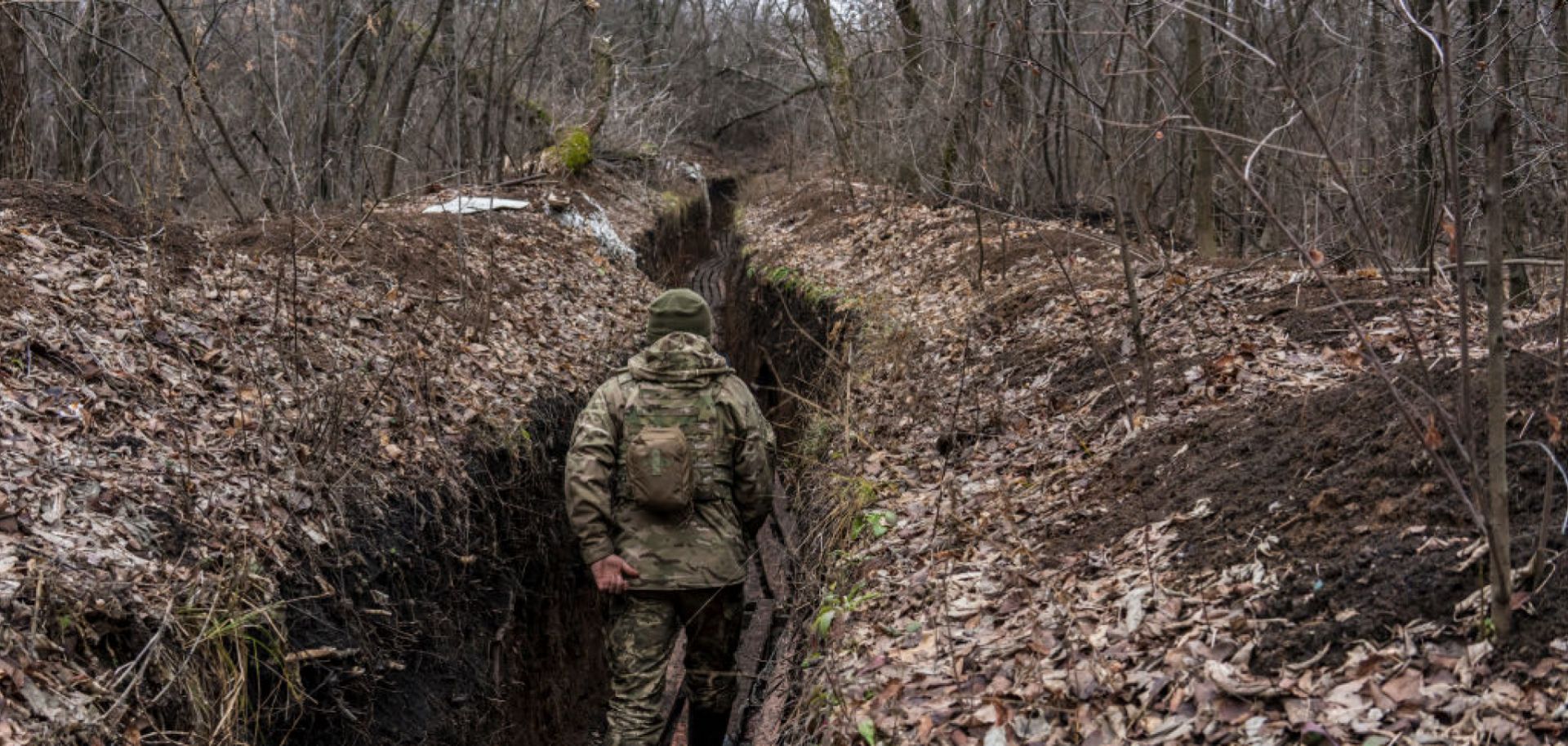 A Ukrainian soldier on the front line of the Donbas conflict on Dec. 12, 2021, in Zolote, Ukraine.