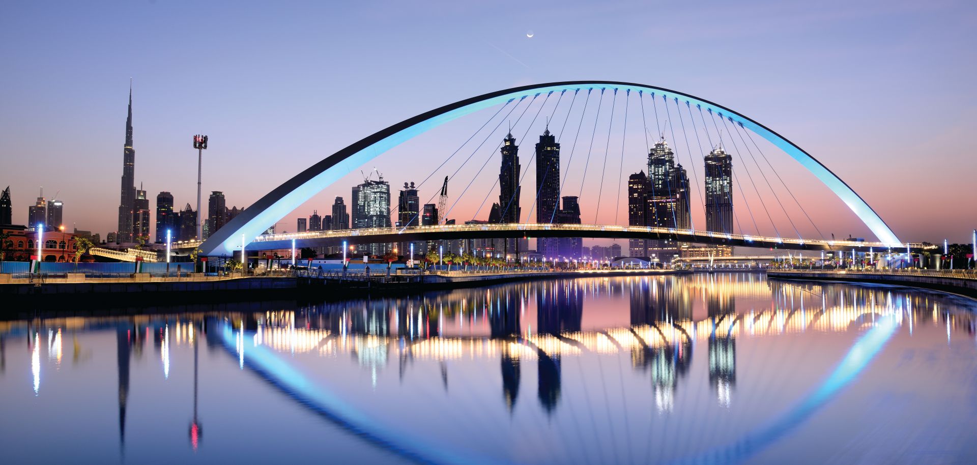 A view of Dubai, the most populous city in the United Arab Emirates, at sunrise.