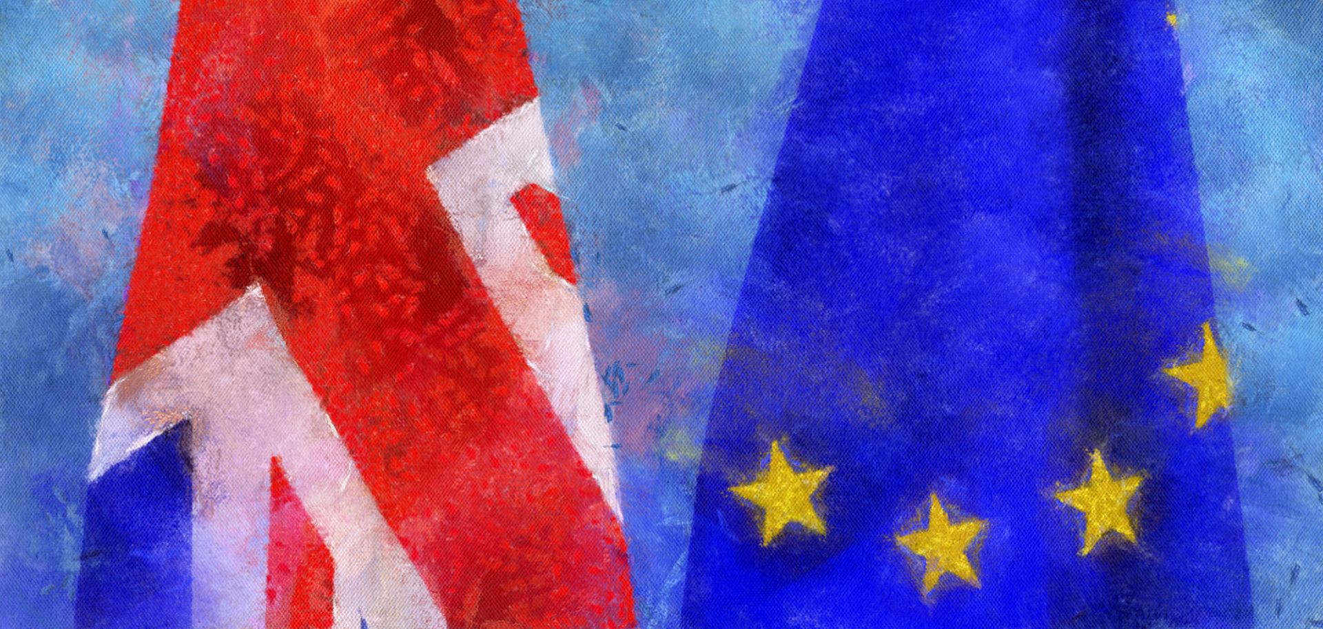 A digital illustration of the U.K. and EU flags.