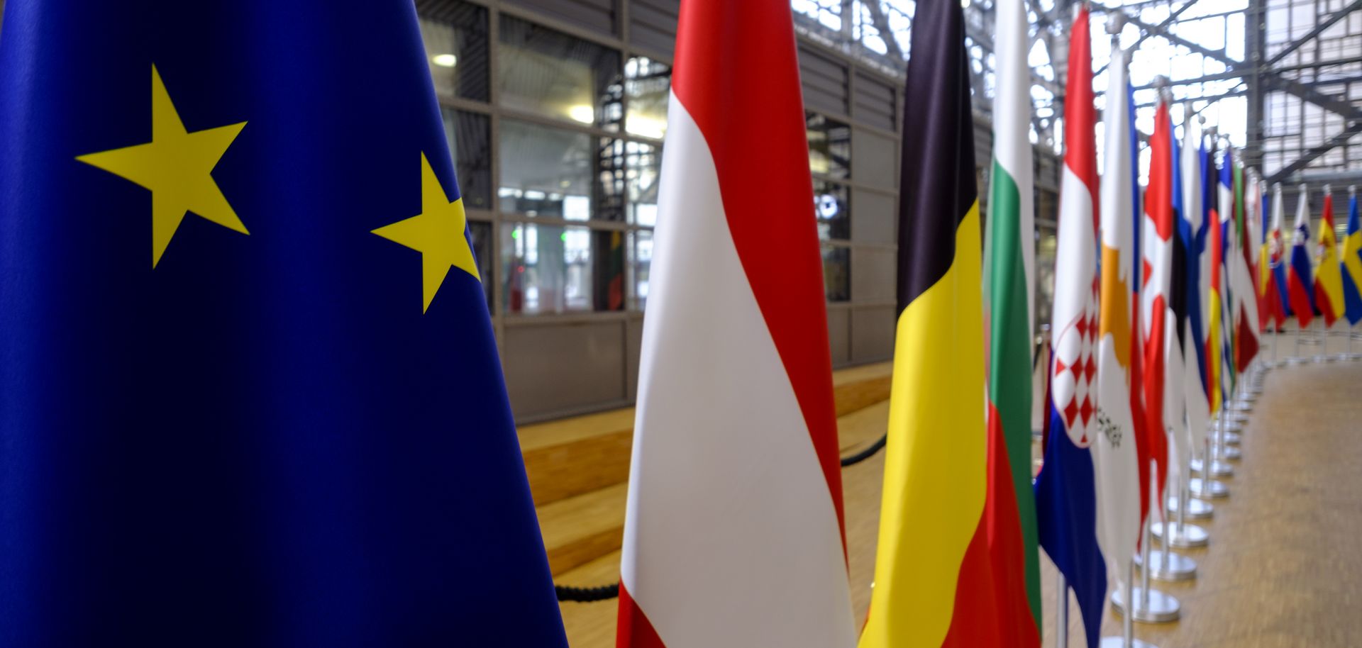 The atrium of the European Council headquarters on Feb. 24, 2022, in Brussels.