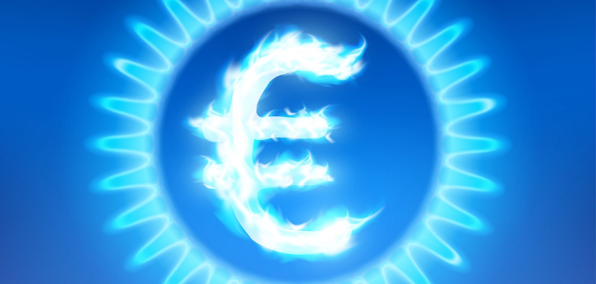 A digital illustration shows the euro currency symbol burning with a blue flame inside a gas stove. 