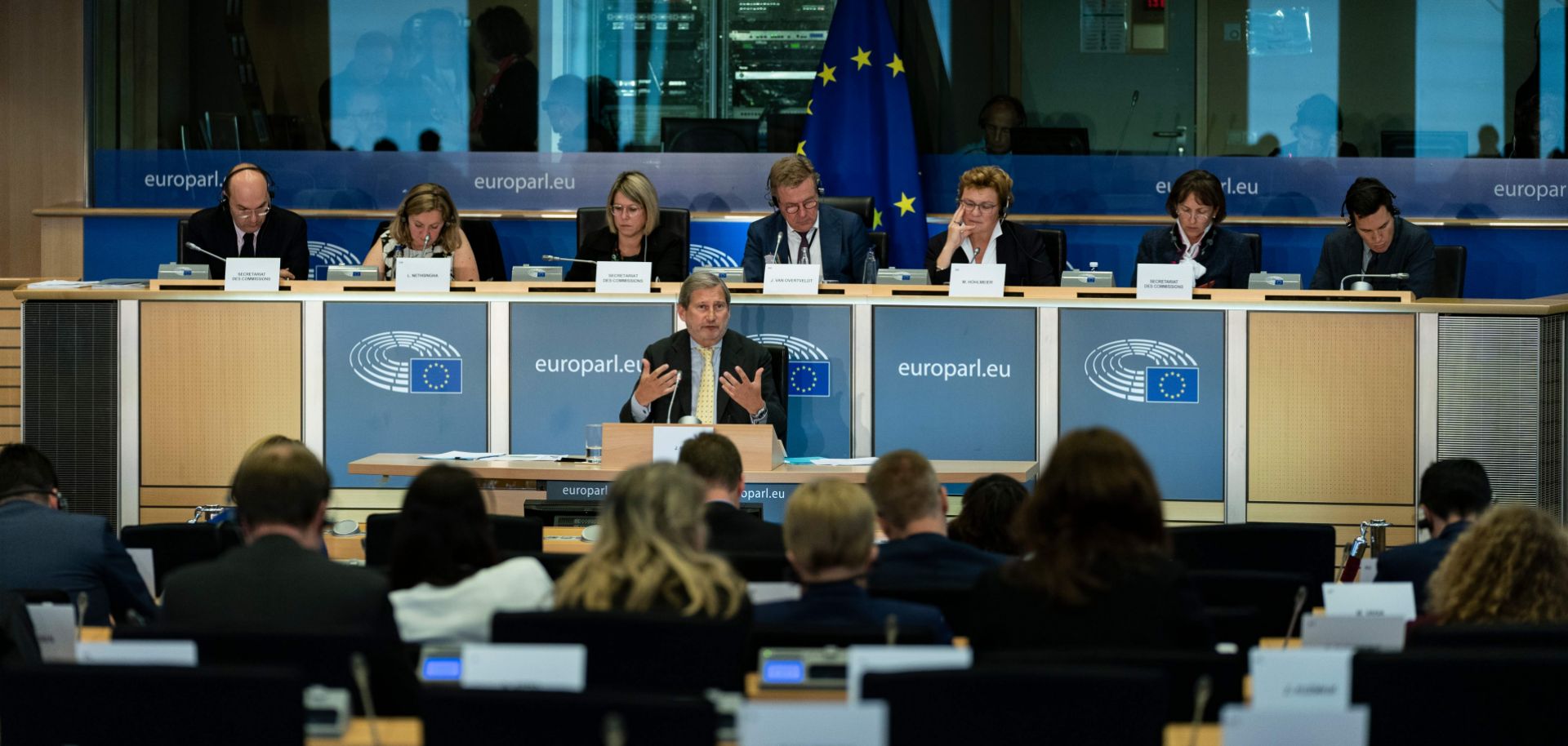 This photo shows Austria's Johannes Hahn, who is set to become the next EU budget commissioner, answering questions during a hearing of the European Parliament in Brussels on Oct. 3, 2019.