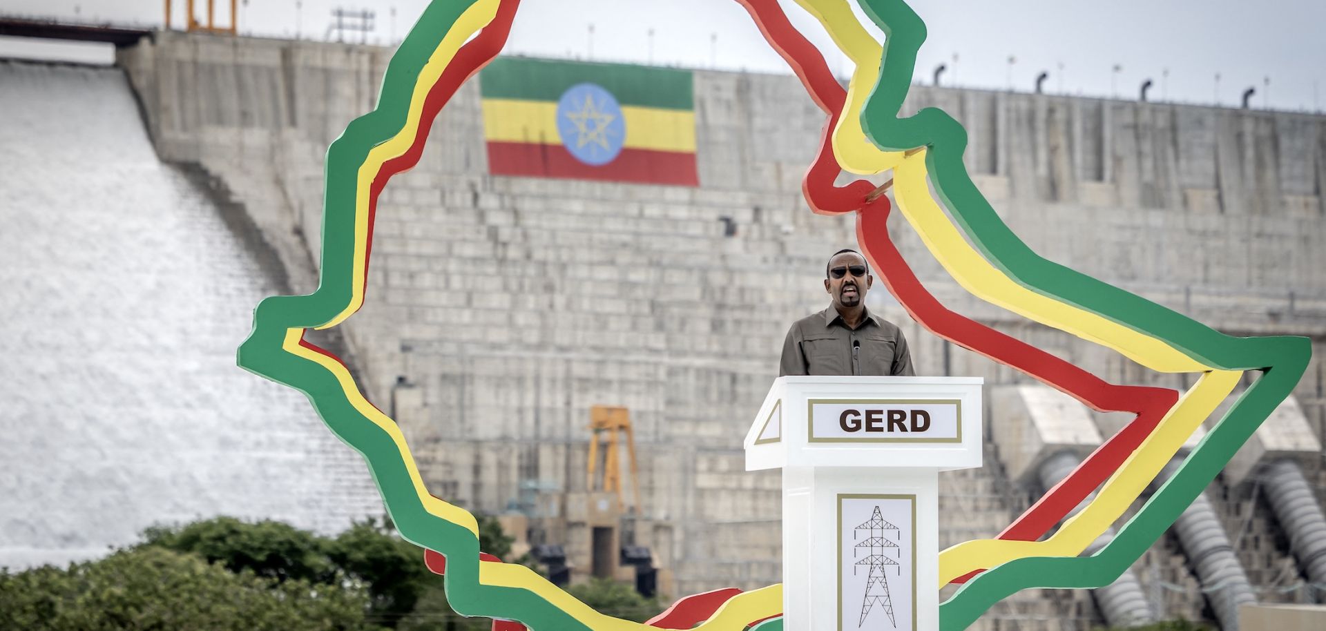 Ethiopian Prime Minister Abiy Ahmed delivers remarks during the official inauguration ceremony of the Grand Ethiopian Renaissance Dam in Guba on Sept. 9, 2025.