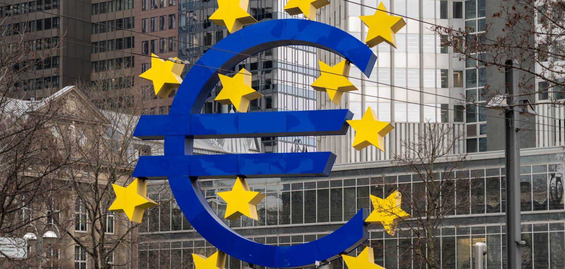 A euro sculpture is seen in the banking district of Frankfurt, Germany. 