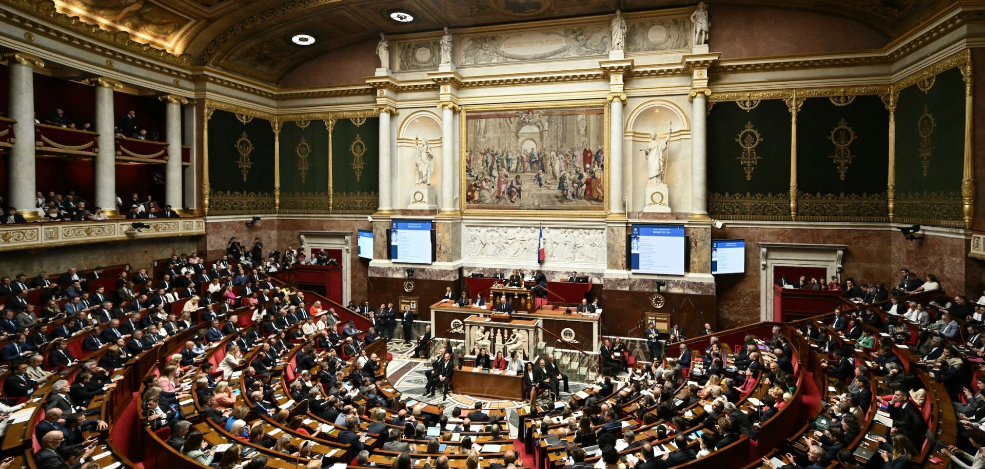 France's then-Prime Minister Francois Bayrou (C) delivers his general policy statement during an extraordinary parliamentary session prior to a confidence vote over the government's austerity budget at the National Assembly in Paris on Sept. 8, 2025.