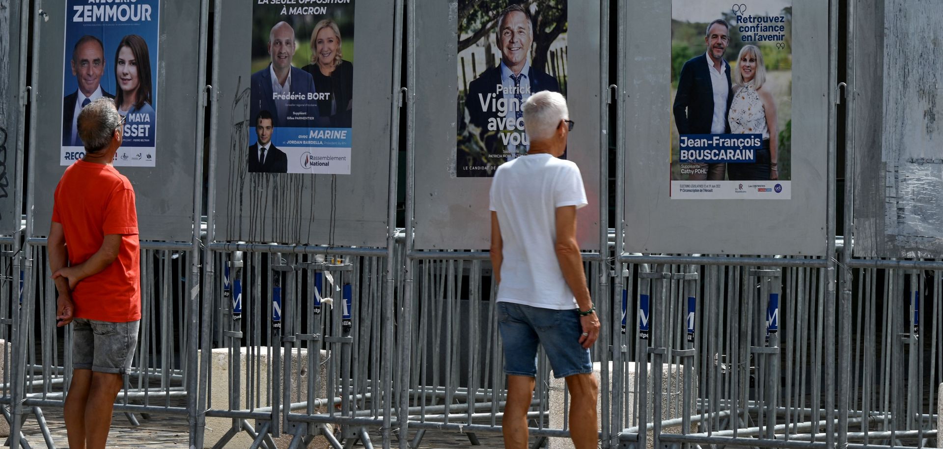 Electoral posters of candidates June 8, 2022, in Montpellier, France, ahead of June 12 and June 19 parliamentary elections.