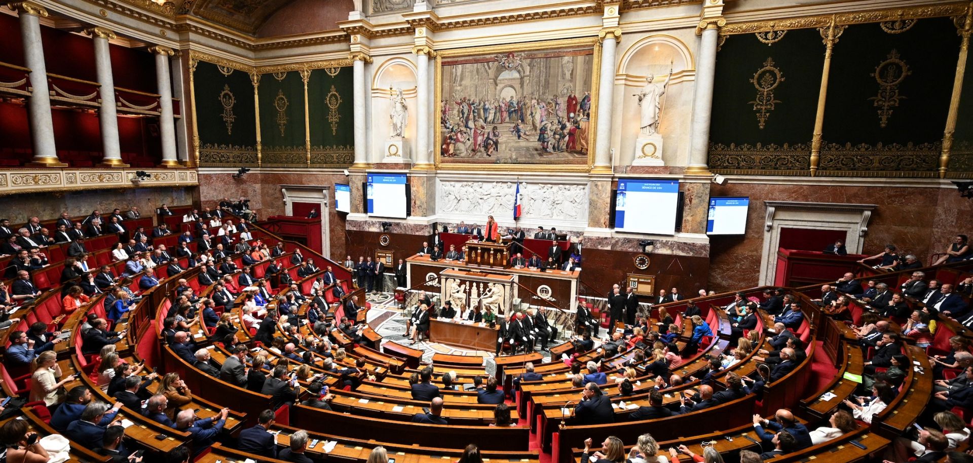 Yael Braun-Pivet, a French lawmaker for the ruling Renaissance party, delivers a speech after being reelected as National Assembly president following the third round of voting on July 18, 2024.