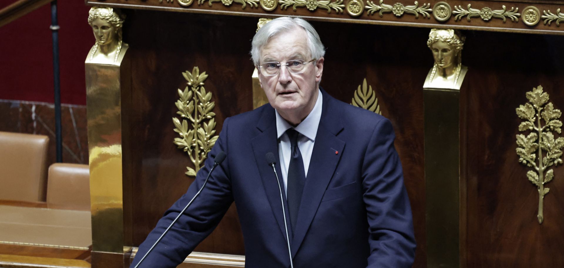 French Prime Minister Michel Barnier delivers a speech at the National Assembly, the French Parliament's lower house, in Paris on Dec. 2, 2024.