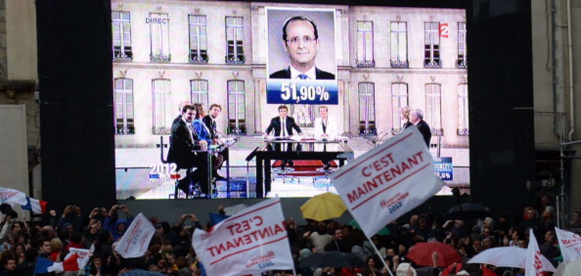 Supporters of French President-elect Francois Hollande in Tulle, France, on May 6, 2012.