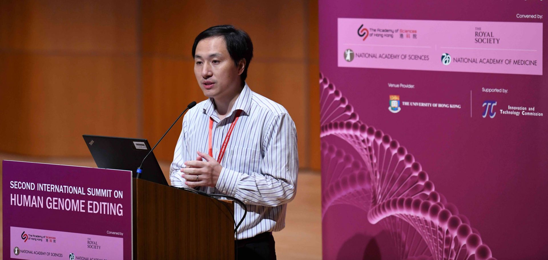 Chinese scientist He Jiankui speaks at the Second International Summit on Human Genome Editing in Hong Kong on Nov. 28, 2018.