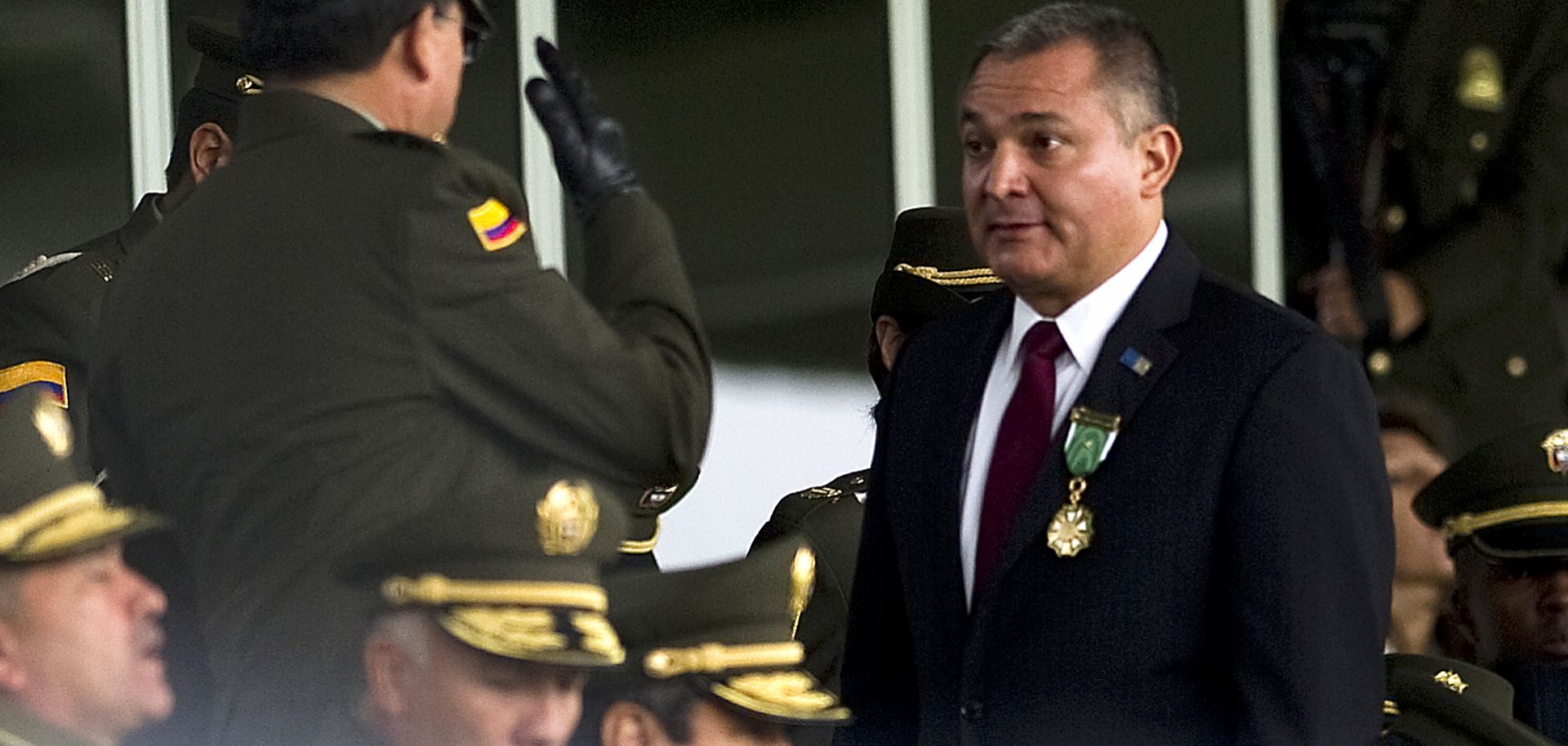 Mexican Secretary of Public Safety Genaro Garcia Luna, right, in Bogota, Colombia, on May 19, 2011.