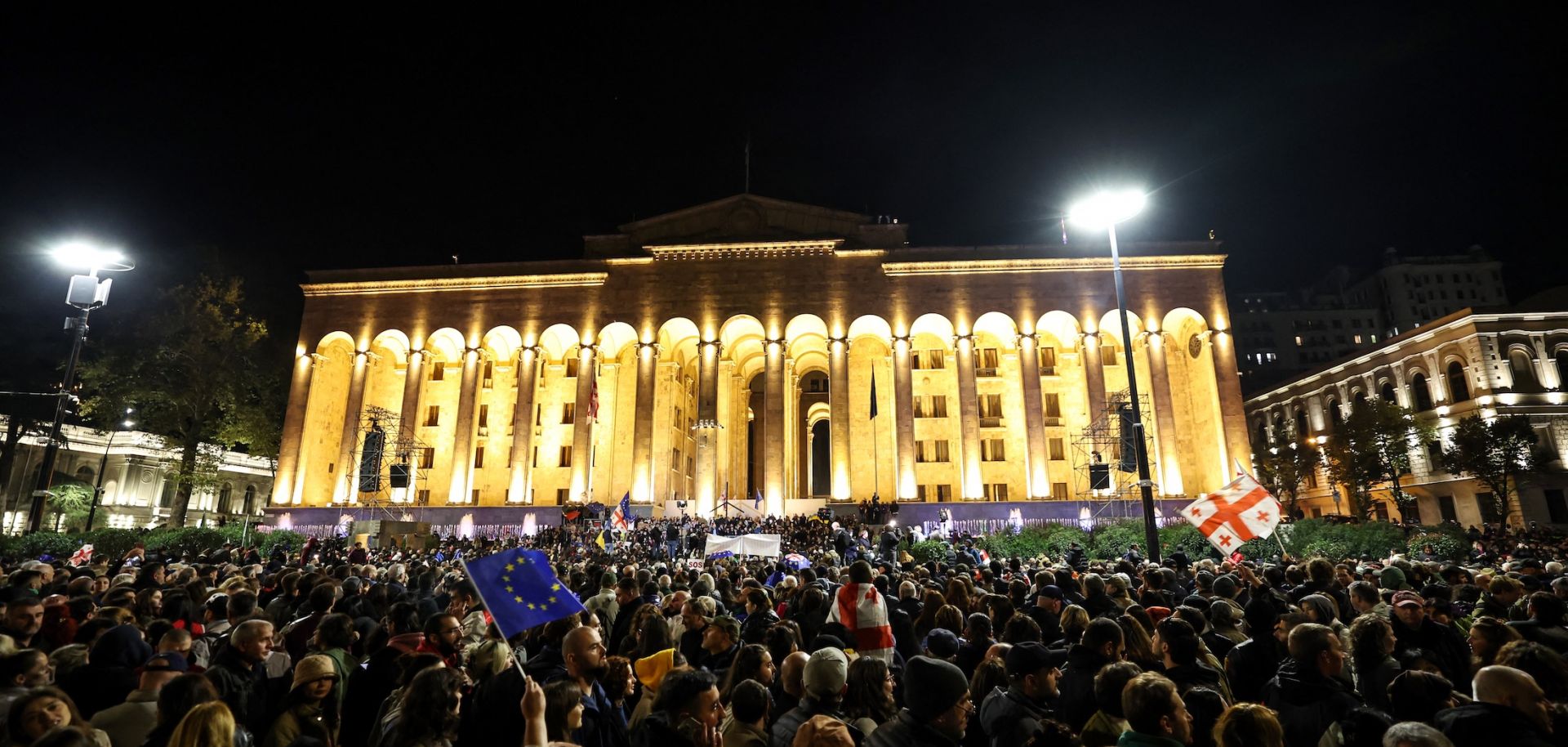 Opposition supporters rally to protest results from the parliamentary elections Oct. 28 outside Parliament in Tbilisi, Georgia.