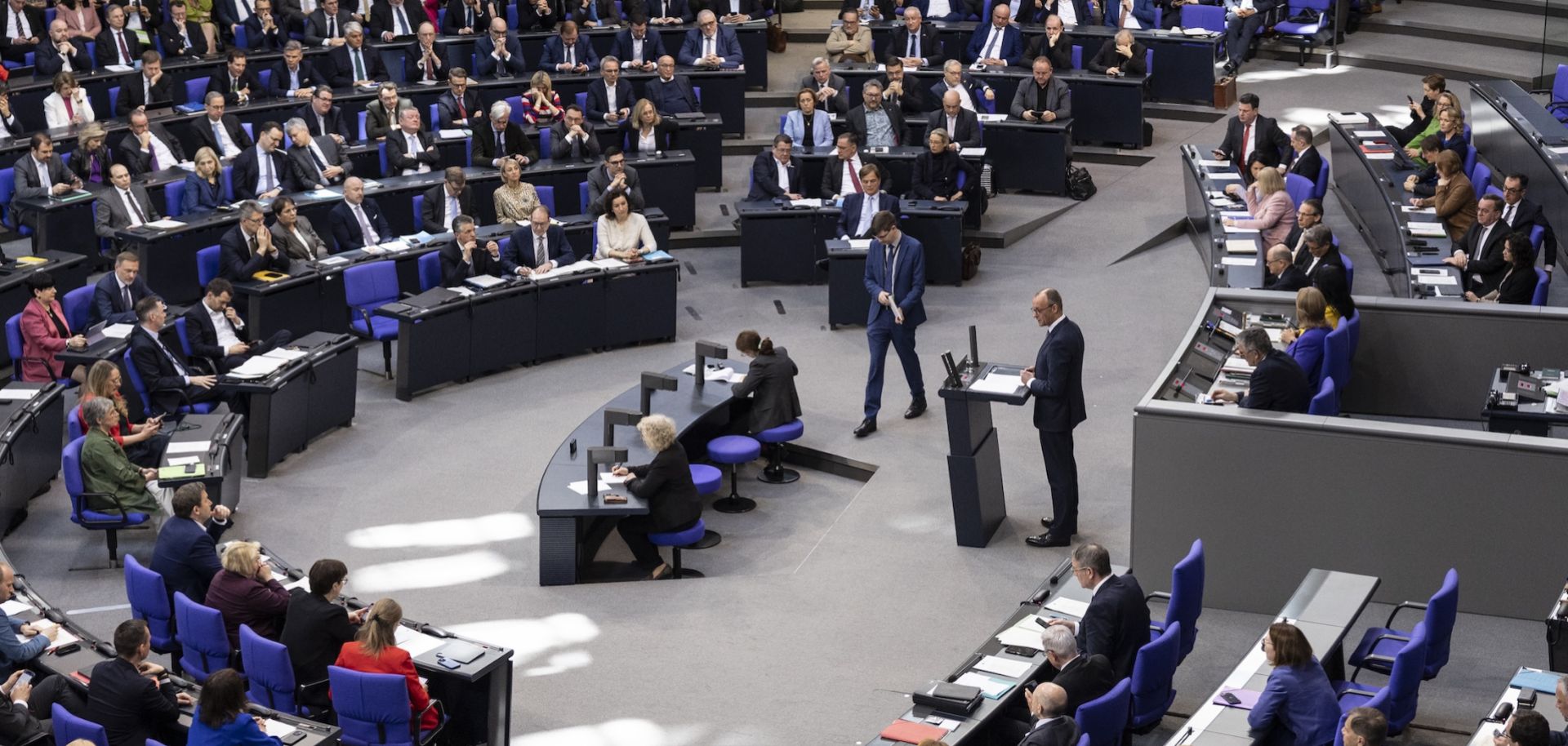 Incoming German Chancellor Friedrich Merz addresses the Bundestag on March 18, 2025, before a vote on changes to the country's constitutional debt limits.
