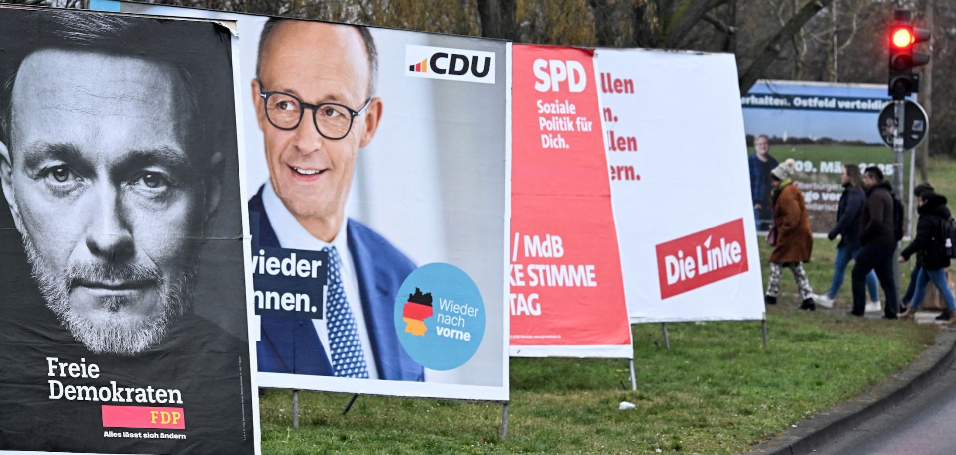 Campaign posters featuring various German parties are pictured in Kastel, western Germany, on Jan. 22, 2025, ahead of parliamentary elections.