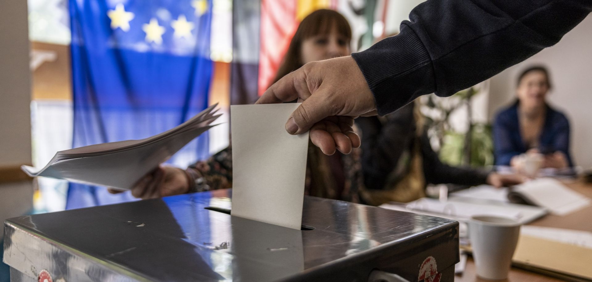 A voter casts their ballot in European parliamentary elections on June 9, 2024, in Berlin, Germany.