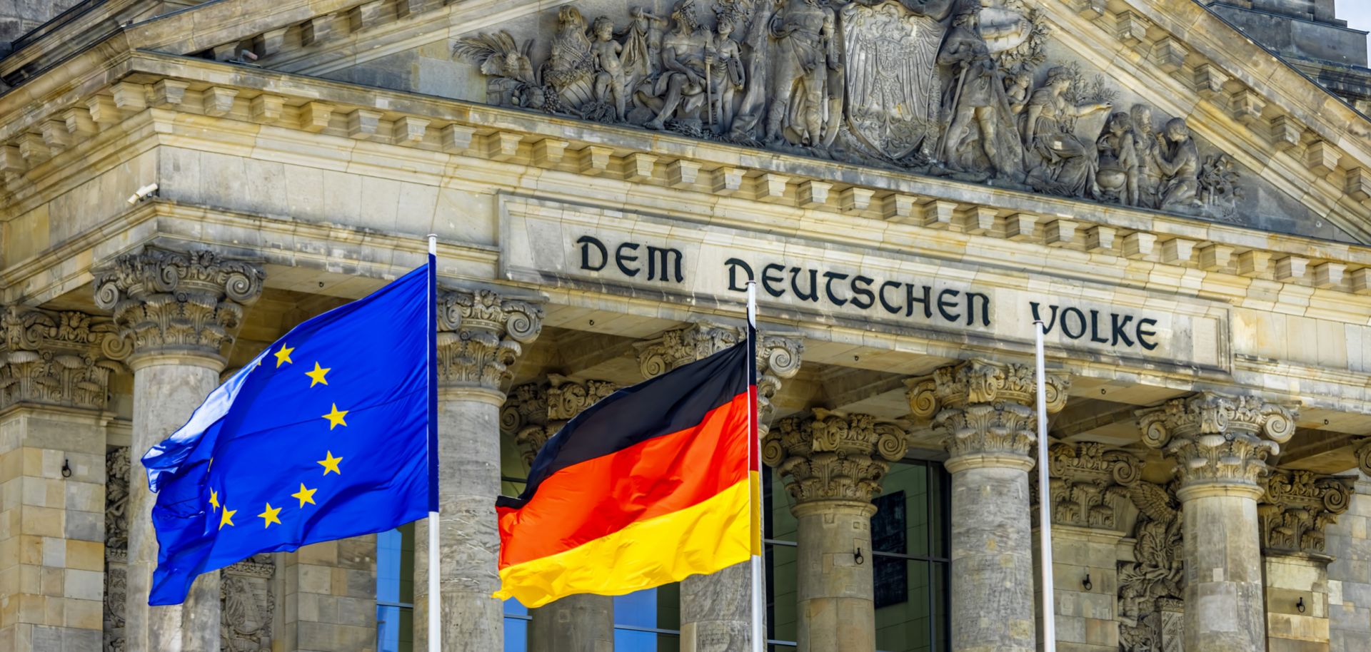 Reichstag in Berlin with flags.