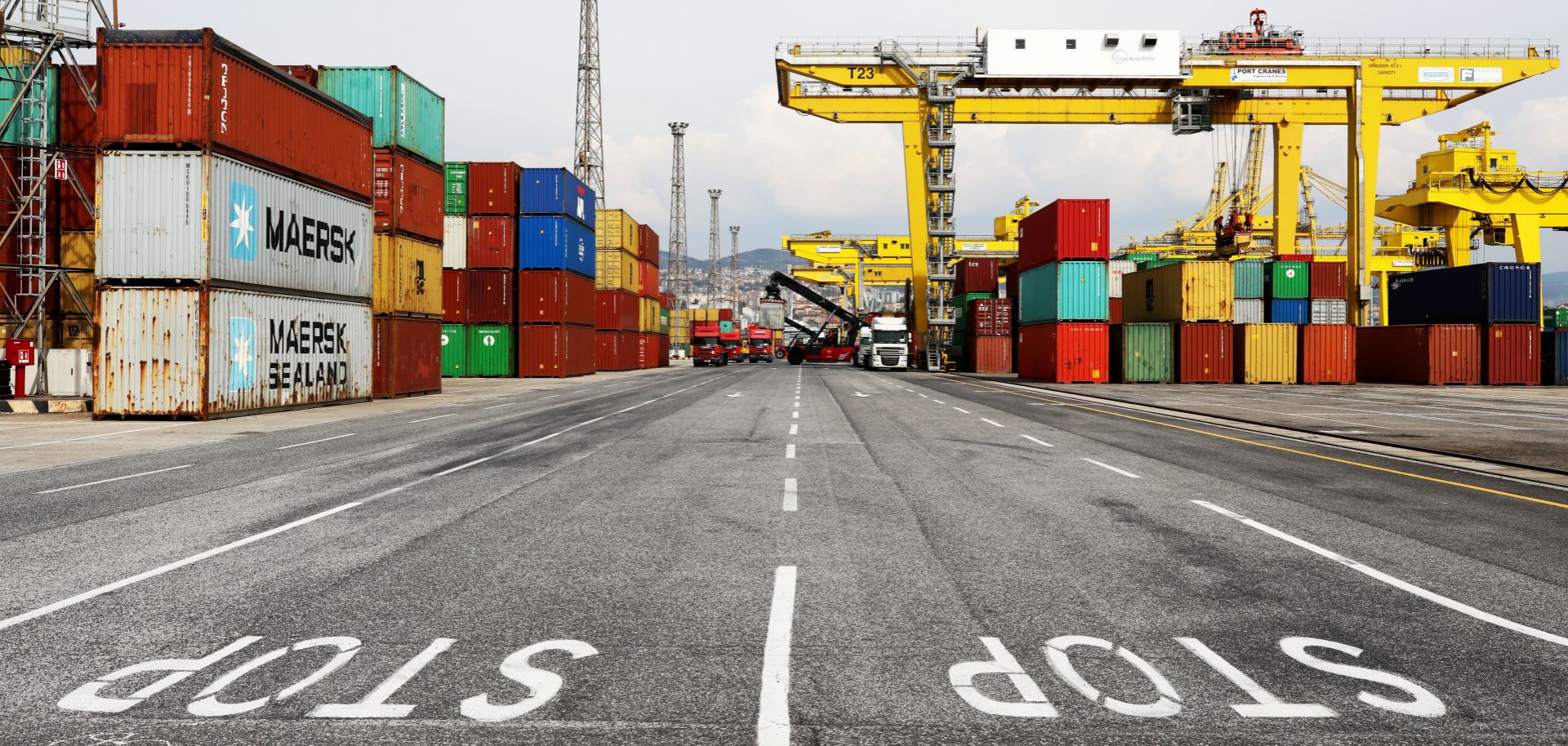 Containers are seen at the Pier VII at Trieste's new port on April 2, 2019, in Trieste, Italy.