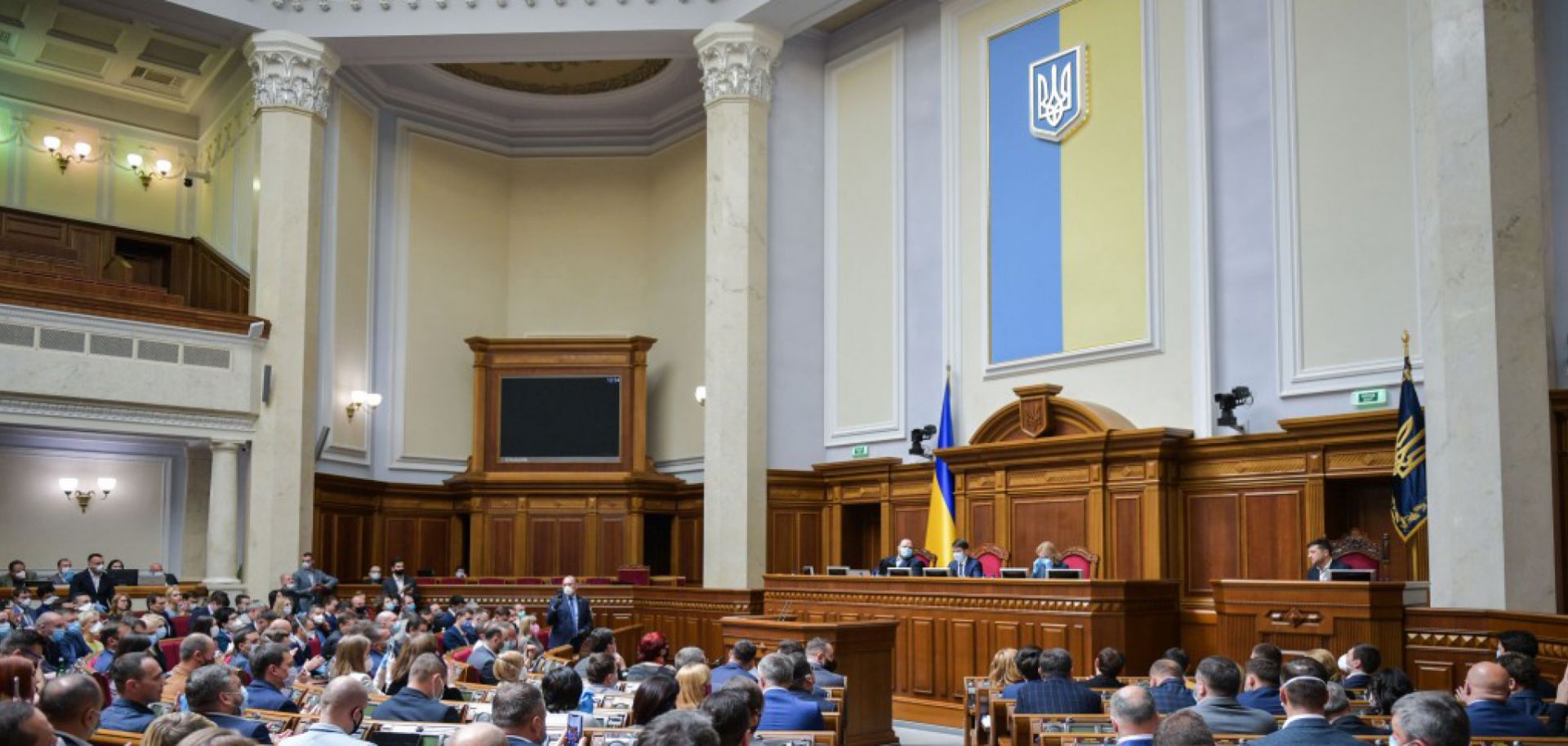 Lawmakers in Ukraine’s parliament vote on a banking reform bill aimed at unlocking financial support from the International Monetary Fund on May 13, 2020, in Kyiv, Ukraine.