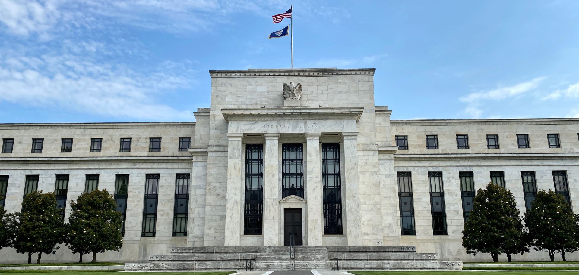 A view looking up at the U.S. Federal Reserve building in Washington D.C. on July 1, 2020.