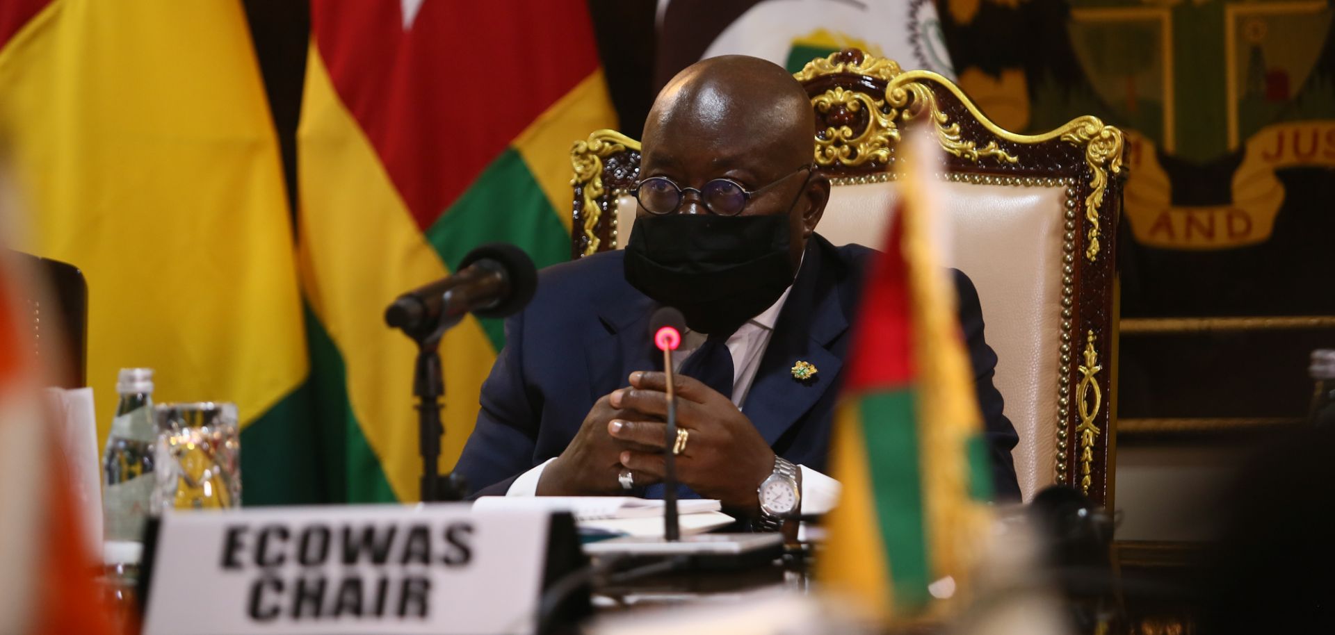 Ghana President Nana Akufo-Addo is seen at an Economic Community of West African States (ECOWAS) meeting in Accra, Ghana, on Sept. 15, 2020. 