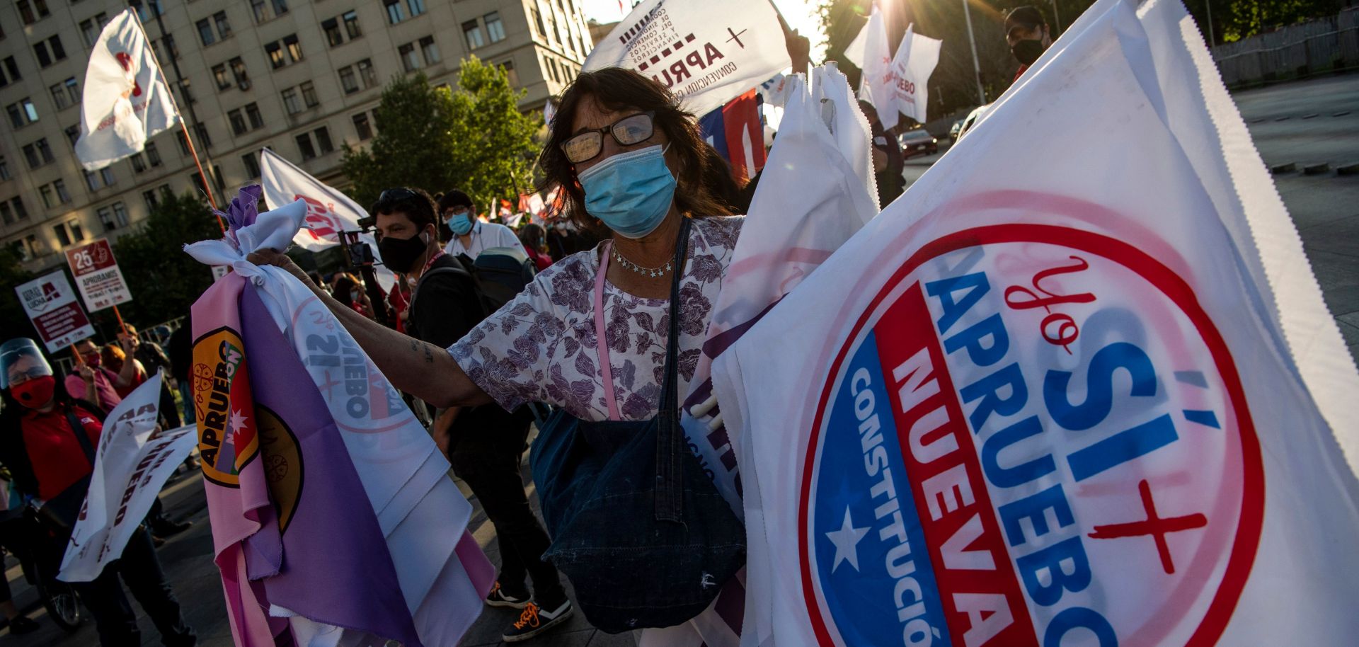 People take part in a rally in support of amending the Chilean constitution in Santiago, Chile, on Oct. 22, 2020.