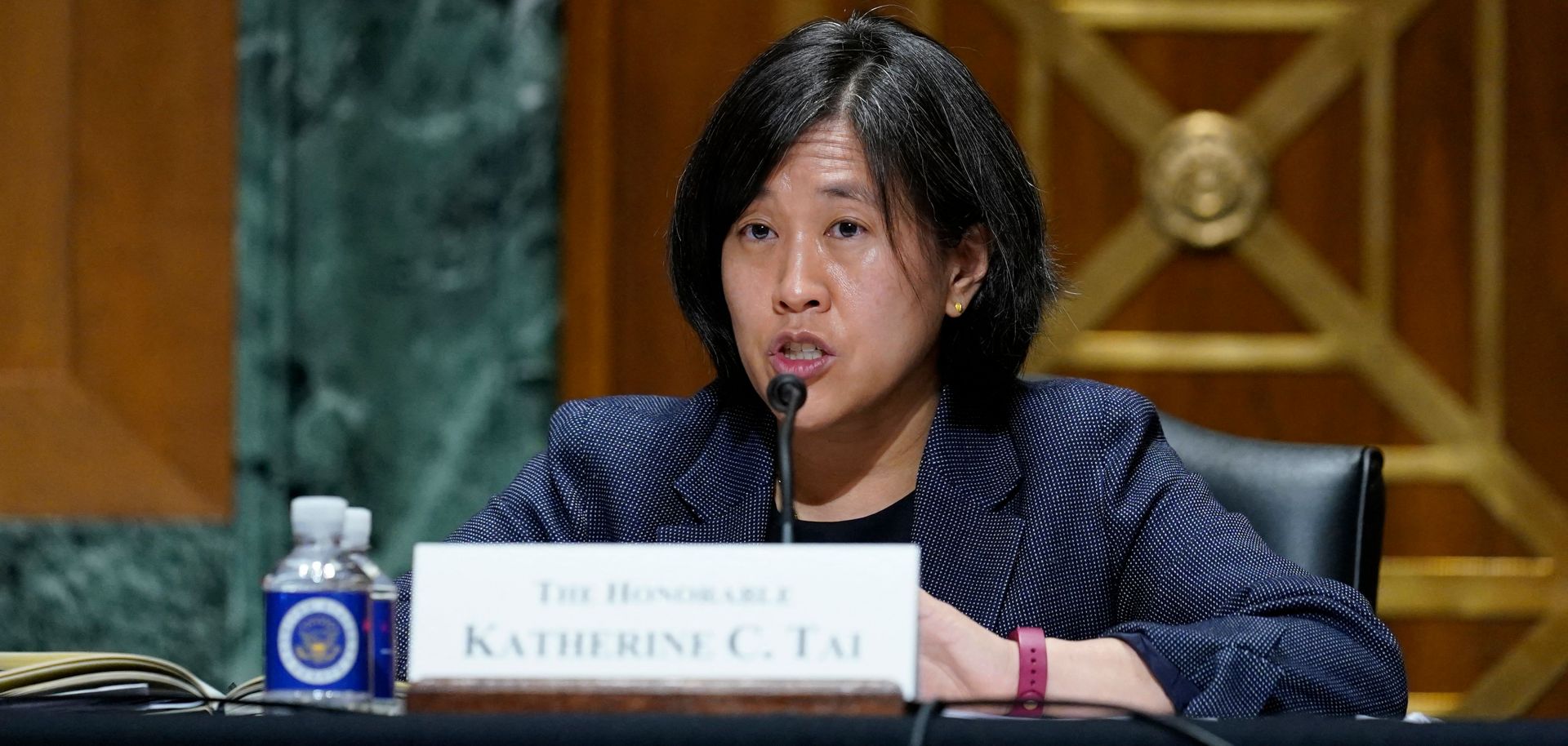 U.S. Trade Representative Katherine Tai fields questions about the White House’s trade policy agenda from members of the Senate Finance Committee on May 12, 2021. 