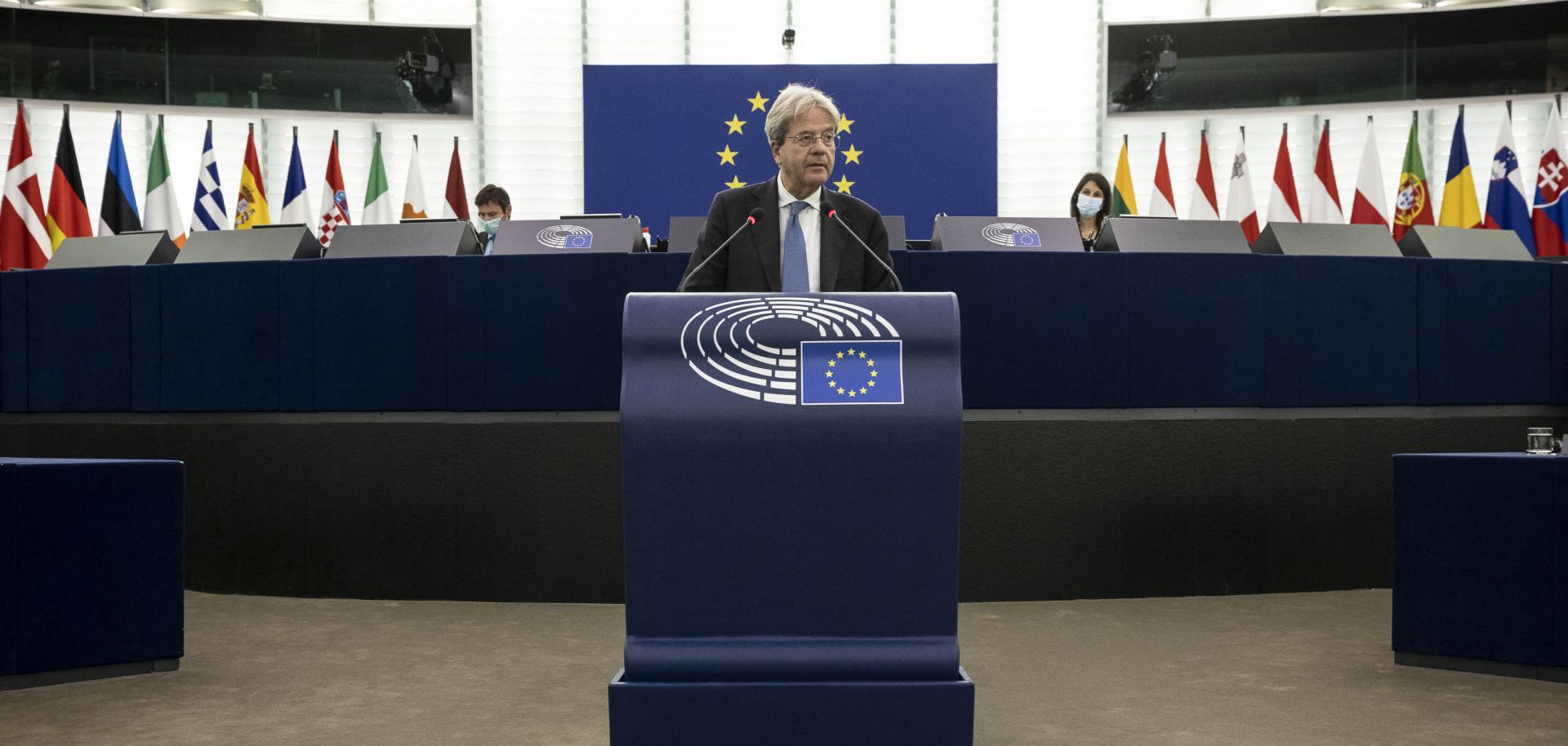 EU Economy Commissioner Paolo Gentiloni addresses the European Parliament in Strasbourg, France, on Oct. 6, 2021. 
