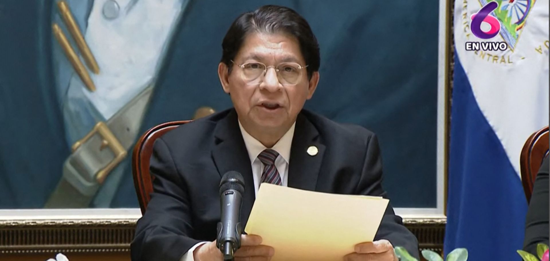 A video grab shows Nicaraguan Foreign Minister Denis Moncada announcing the country’s diplomatic split from Taiwan on Dec. 9, 2021. 