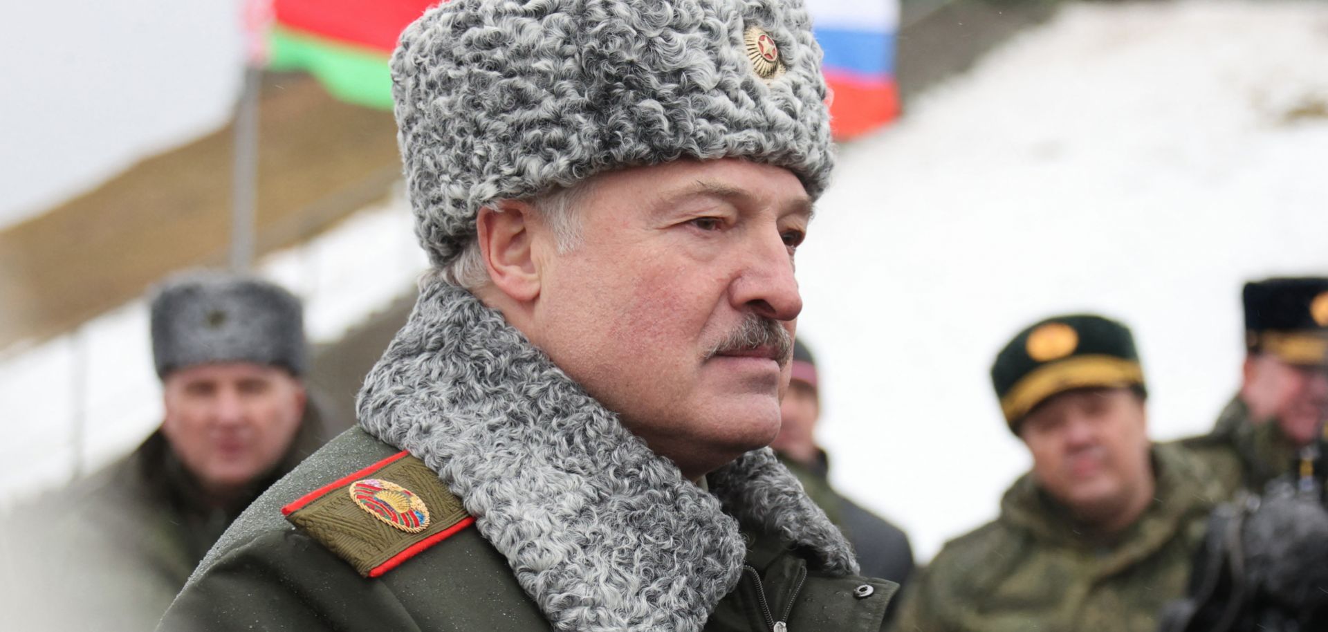 Belarusian President Alexander Lukashenko attends joint exercises of Russian and Belarusian forces at a firing range near a town outside Minsk on Feb. 17, 2022. 