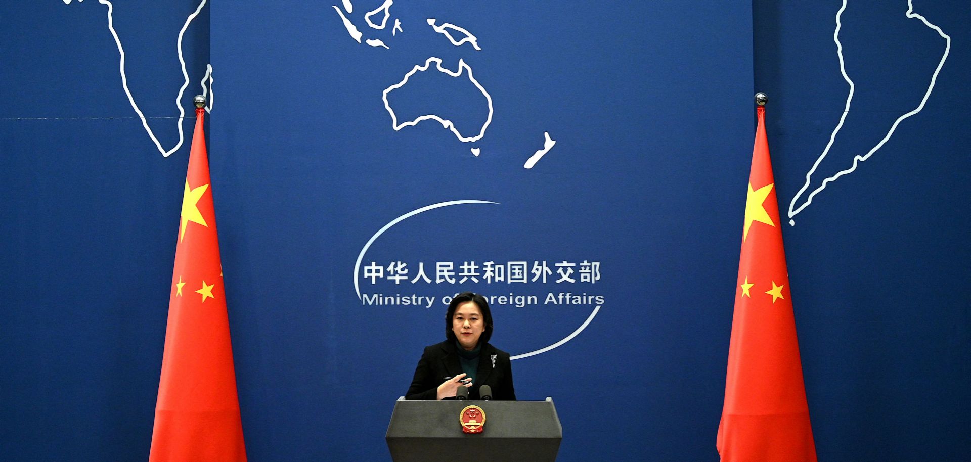 Chinese Foreign Ministry spokesperson Hua Chunying discusses the Russia-Ukraine crisis during a press conference in Beijing on Feb. 24, 2022. 