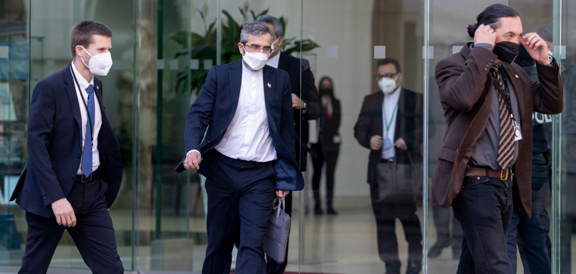Iran's chief nuclear negotiator Ali Bagheri Kani (center) is seen leaving the venue in Vienna, Austria, where Joint Comprehensive Plan of Action (JCPOA) talks have been held on March 11, 2022. 