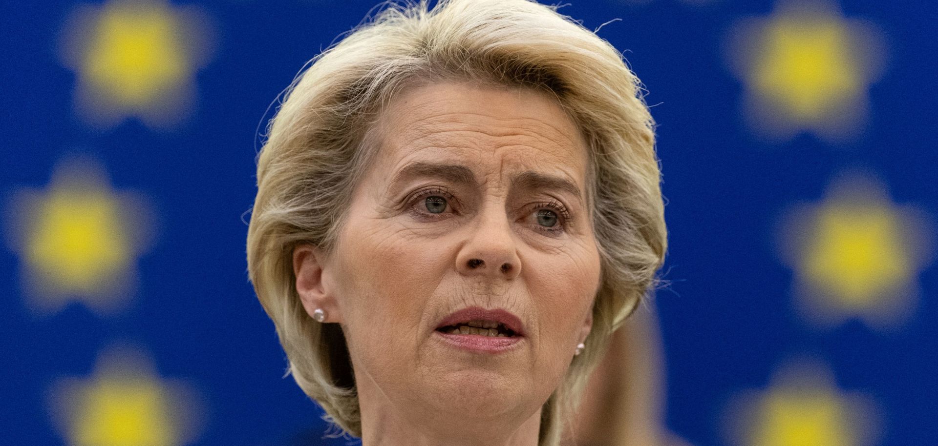 European Commission President Ursula von der Leyen discusses imposing new sanctions against Russia during a plenary session at the European Parliament in Strasbourg, France, on May 4, 2022. 