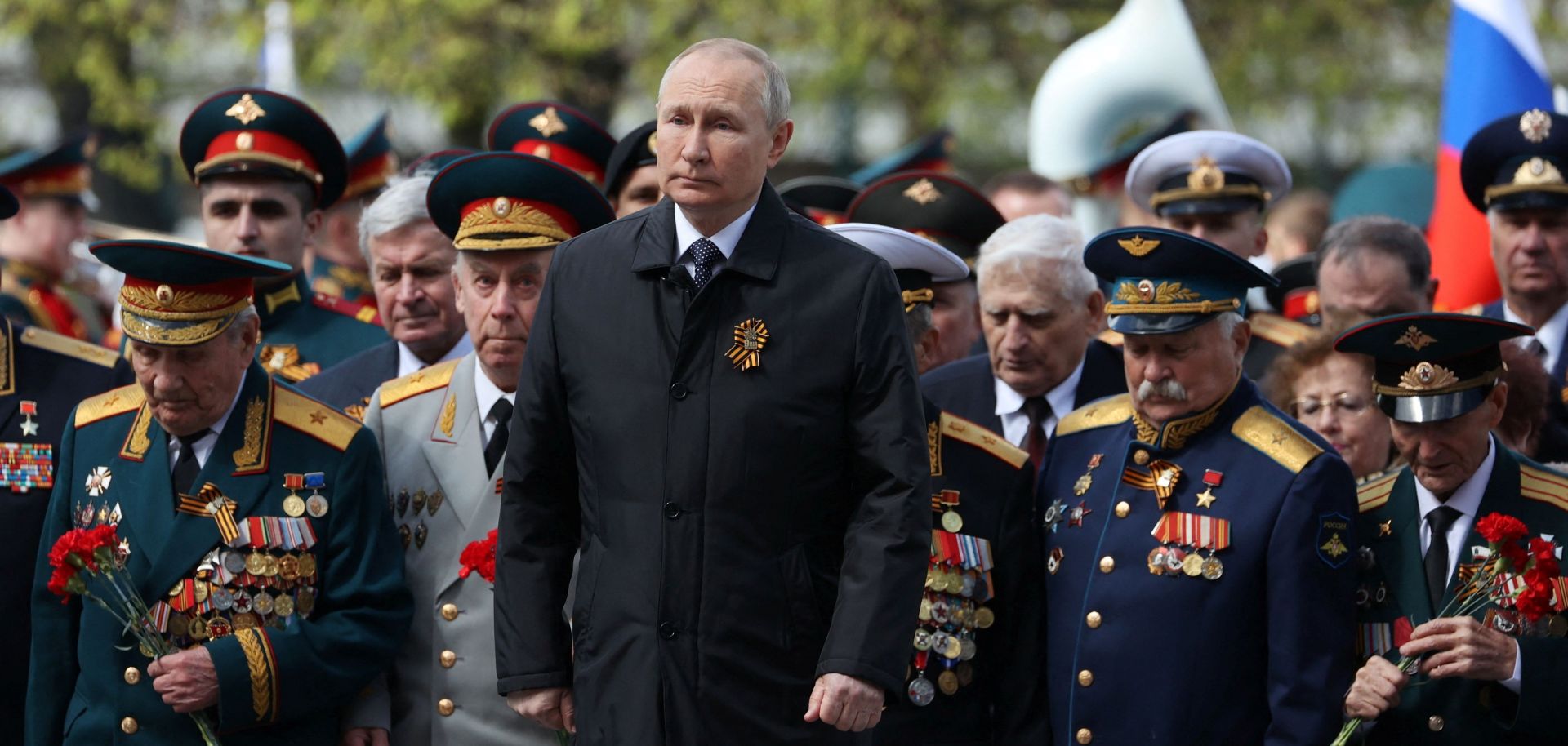 Russian President Vladimir Putin attends a ceremony on May 9, 2022, commemorating the 77th anniversary of Russia's victory over Nazi Germany during World War II.