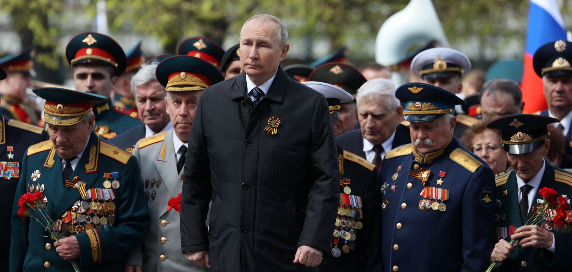 Russian President Vladimir Putin attends a ceremony on May 9, 2022, commemorating the 77th anniversary of Russia's victory over Nazi Germany during World War II. 