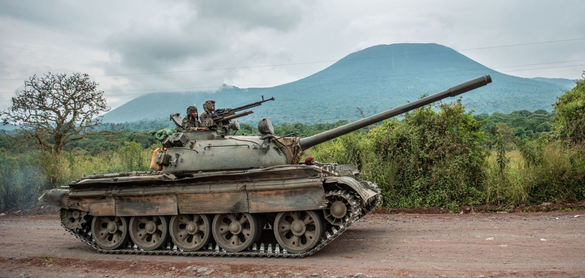 A Congolese army tank heads toward the eastern city of Goma on May 25, 2022, amid clashes with M23 rebels. 