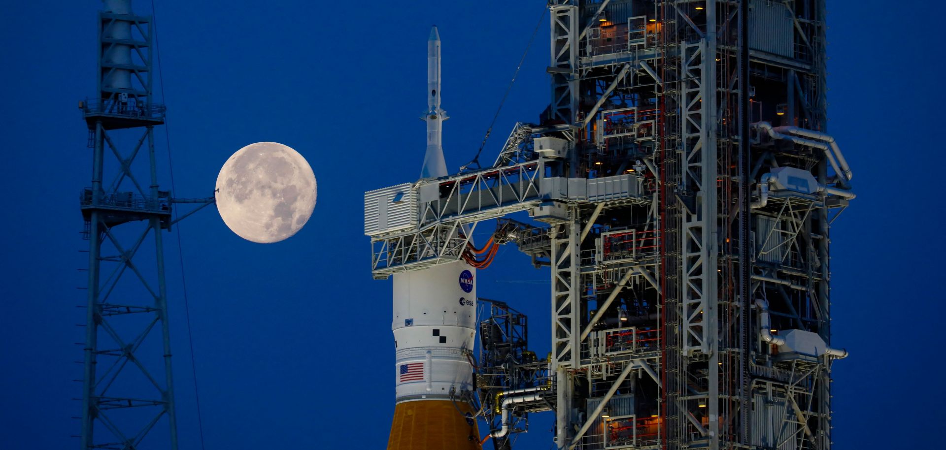 NASA's Artemis I Moon rocket sits on the launch pad at the Kennedy Space Center in Cape Canaveral, Florida, on June 15, 2022. 